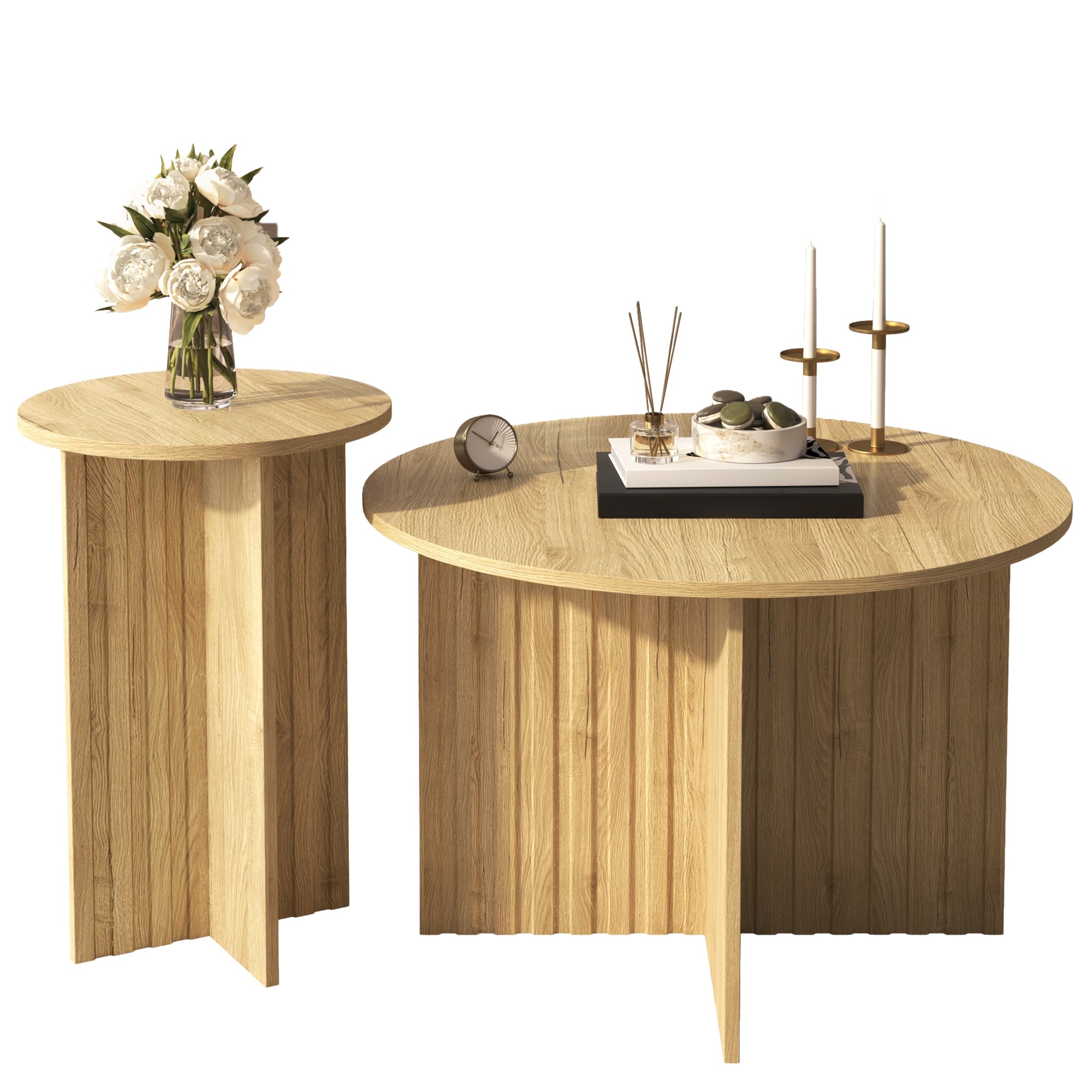Logidon Nesttafelset 2-delig Naturel Hout Rond 76 Cm Scandinavisch