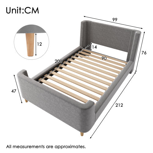 Logidon kinderbed gestoffeerd bed 90x200 grijs fluweel kosmisch patroon