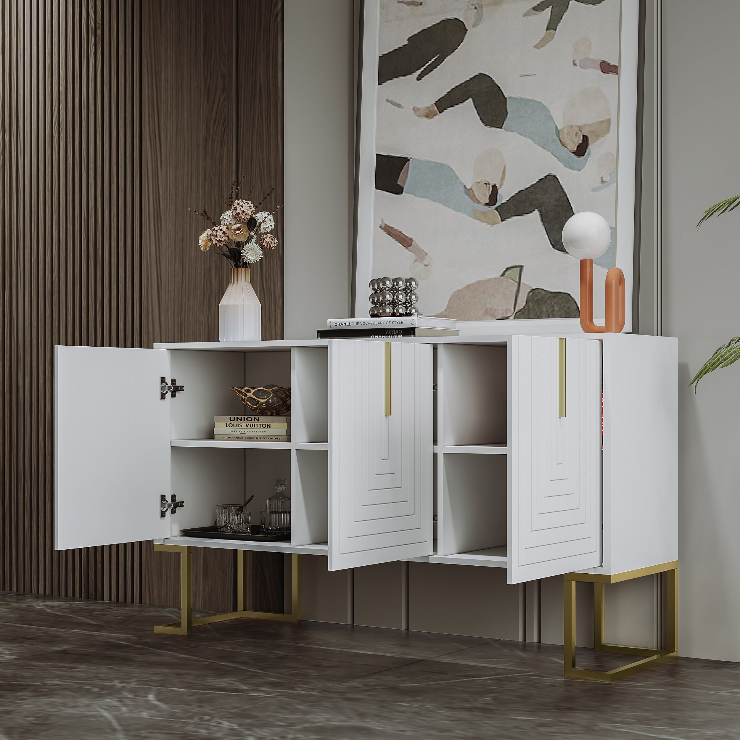 Logidon Dressoir 3 Deuren Met Verstelbare Planken Wit 138 x 40 x 80 cm