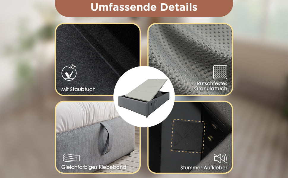 Logidon upholstered bed 160x200 gray with USB C and full-surface slatted frame
