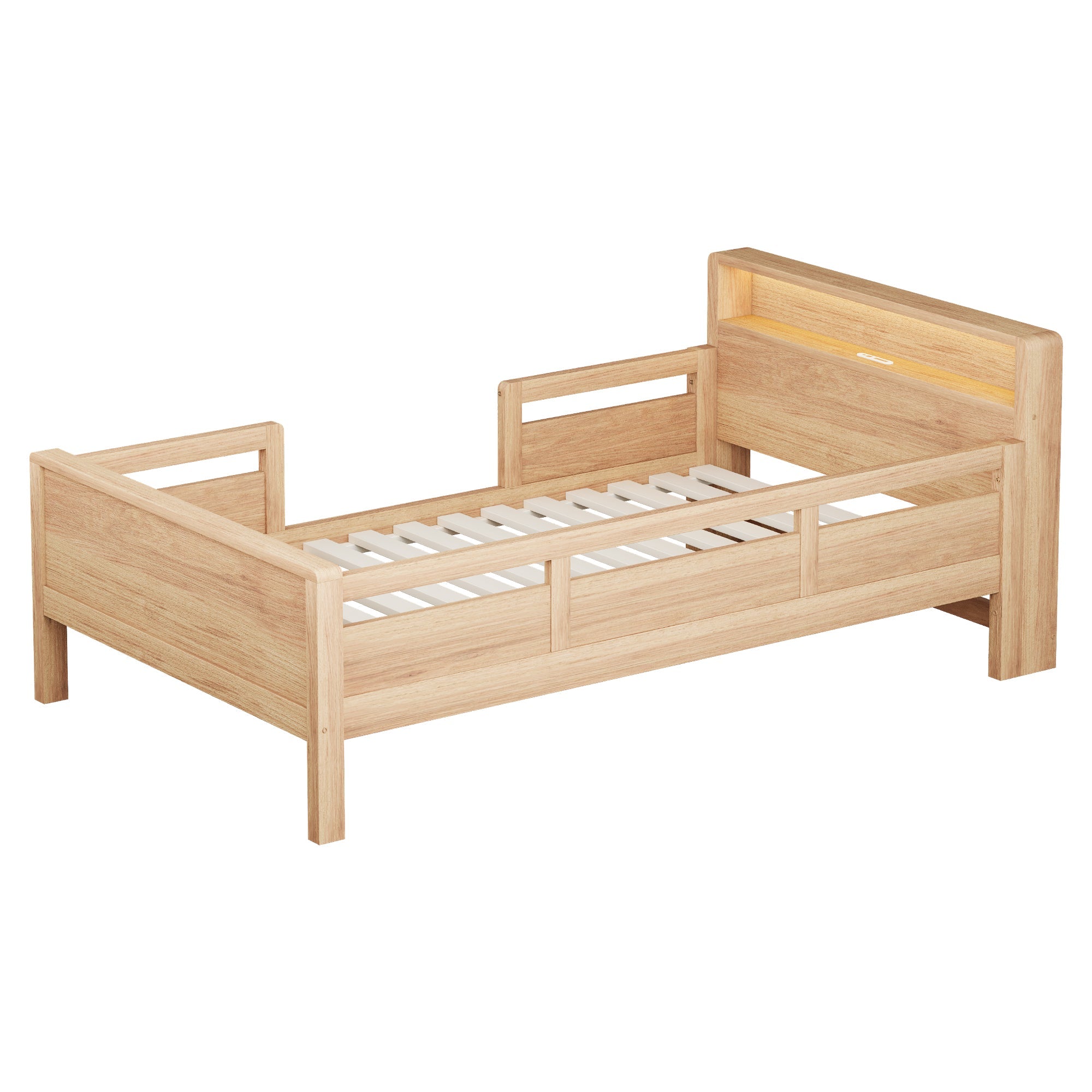 Logidon houten bed 90x200 cm naturel met USB-C stopcontact en LED
