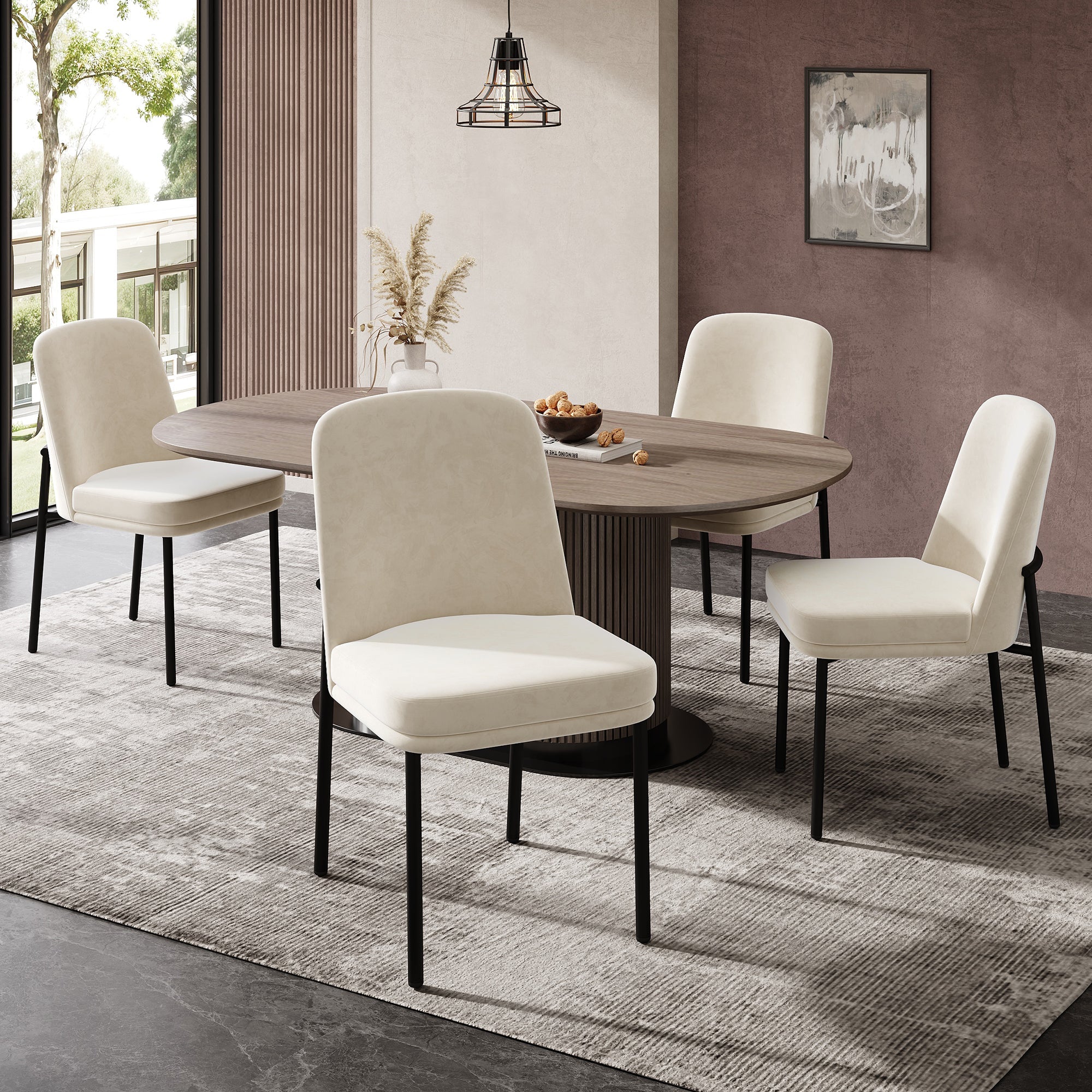 Logidon eetkamerstoelen set van 2 beige fluwelen dikke zitkussens metalen poten