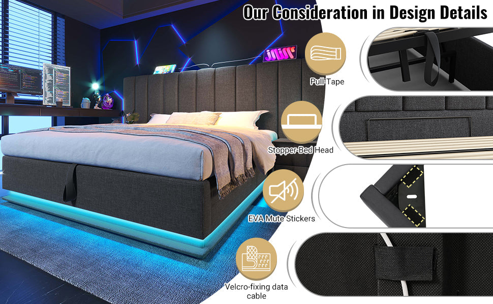 Logidon gestoffeerd bed 160x200 grijs met opbergruimte LED app bediening