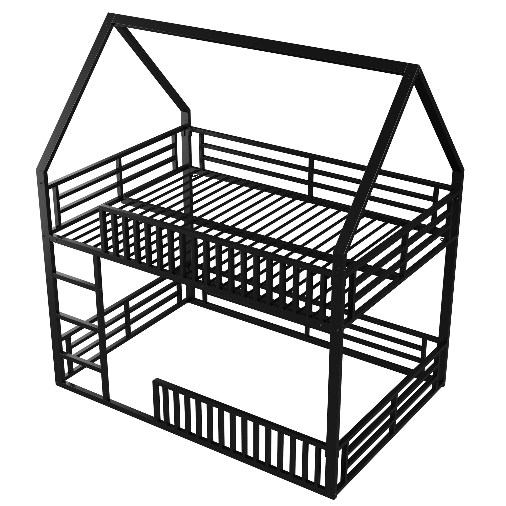 Logidon House stapelbed 140x200 met hekwerk en LED-licht zwart