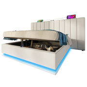 Logidon gestoffeerd bed 180x200 wit met opbergruimte LED app-bedieningsmatras