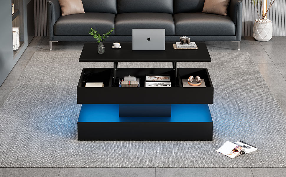 Logidon LED Salontafel met verborgen opbergruimte 100x50 cm Zwart