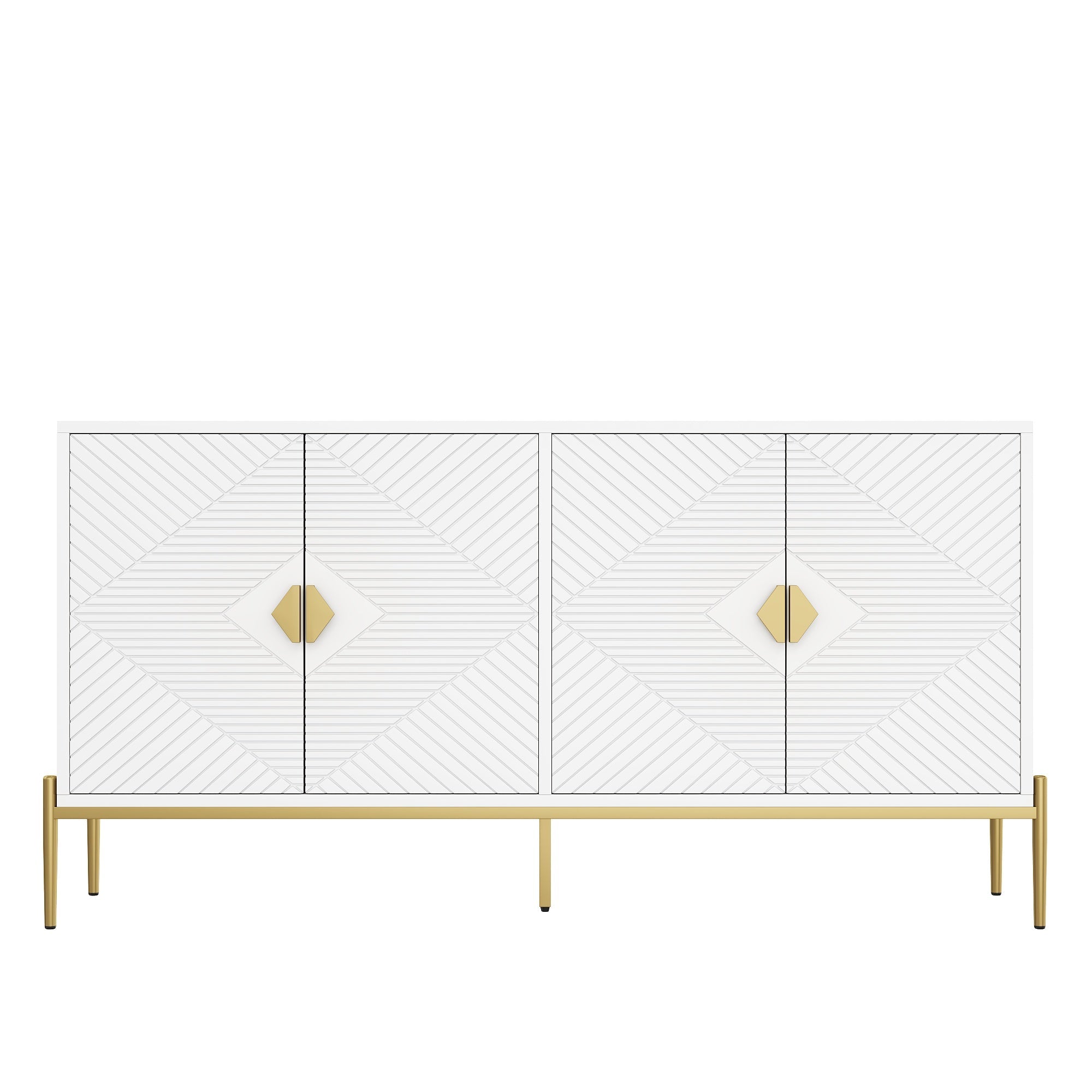 Logidon Modern dressoir wit met gouden details, 4 deuren, 162x40x80