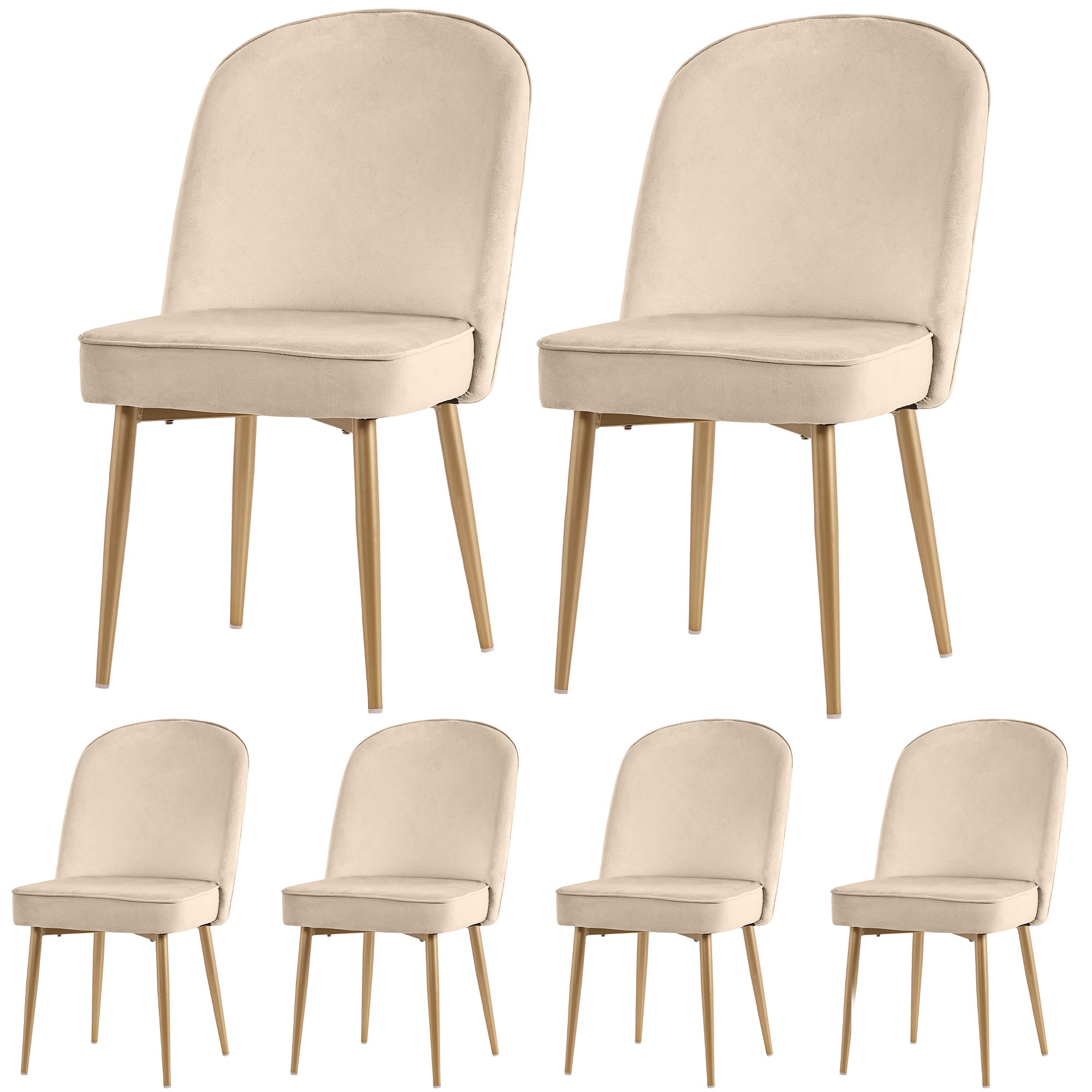 Logidon Eetkamerstoel Set van 6 Beige Fluweel Gouden Poten