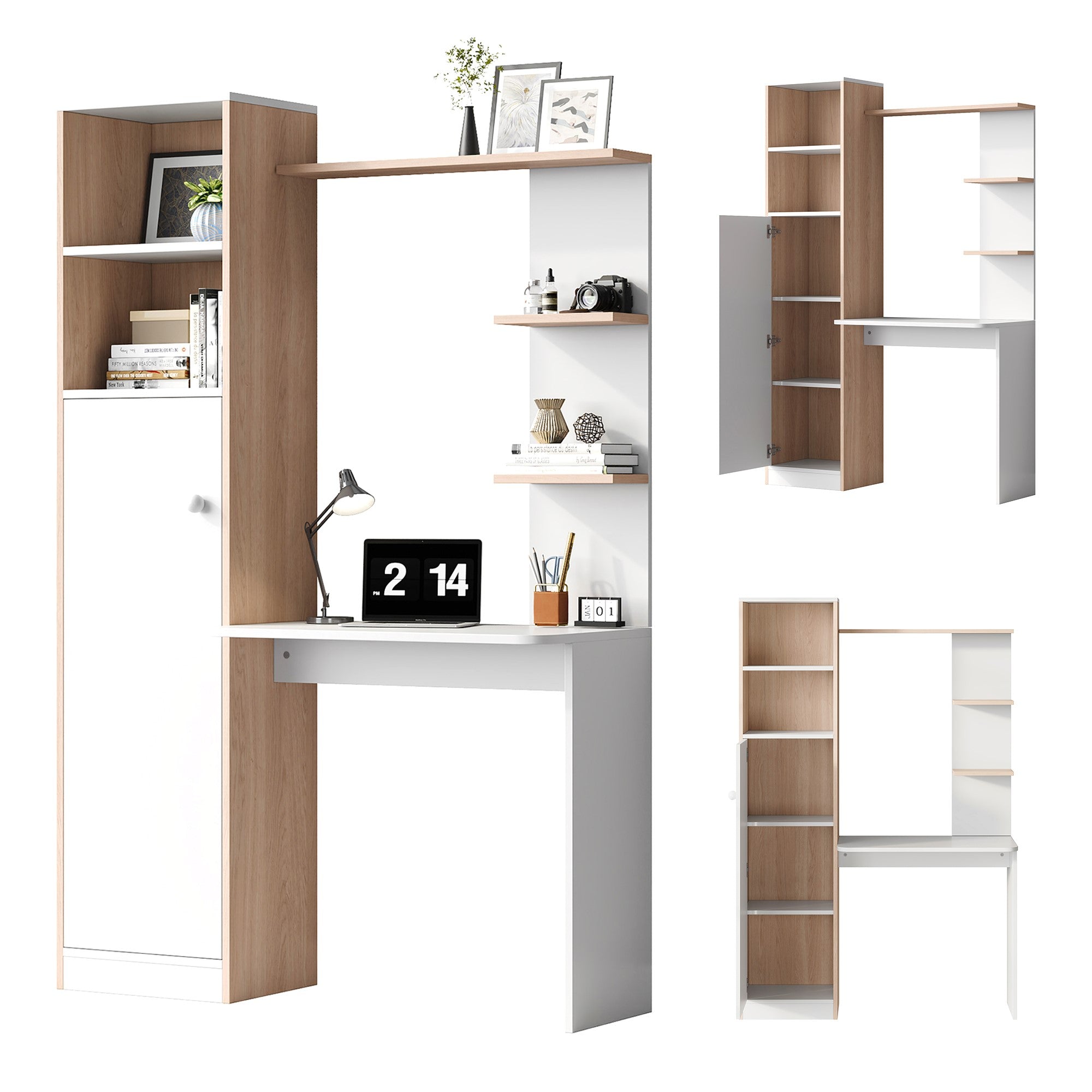 Logidon work table storage white wood contrast 123.5x45x168.5 cm