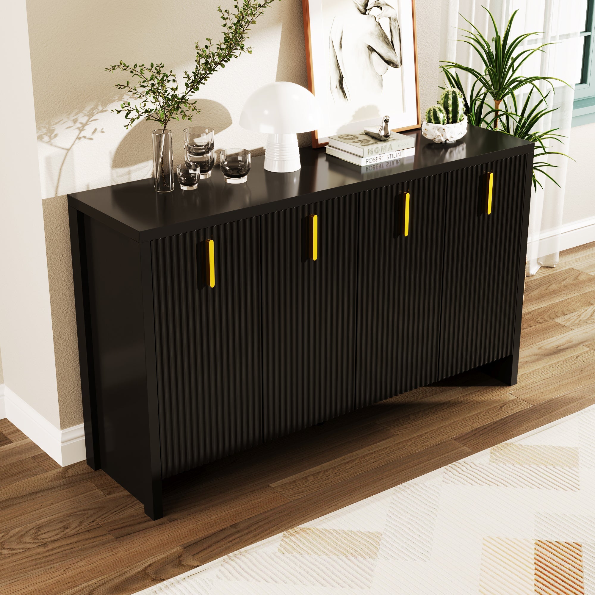 Logidon Dressoir 140 cm Zwart met Gouden Handvatten en Verdelers