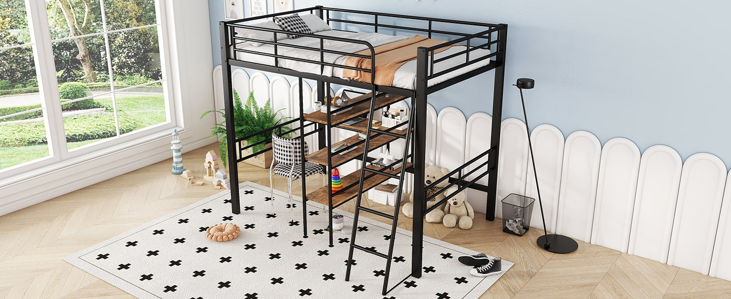 Logidon hoogslaper 90x200 cm met bureau, metalen frame zwart