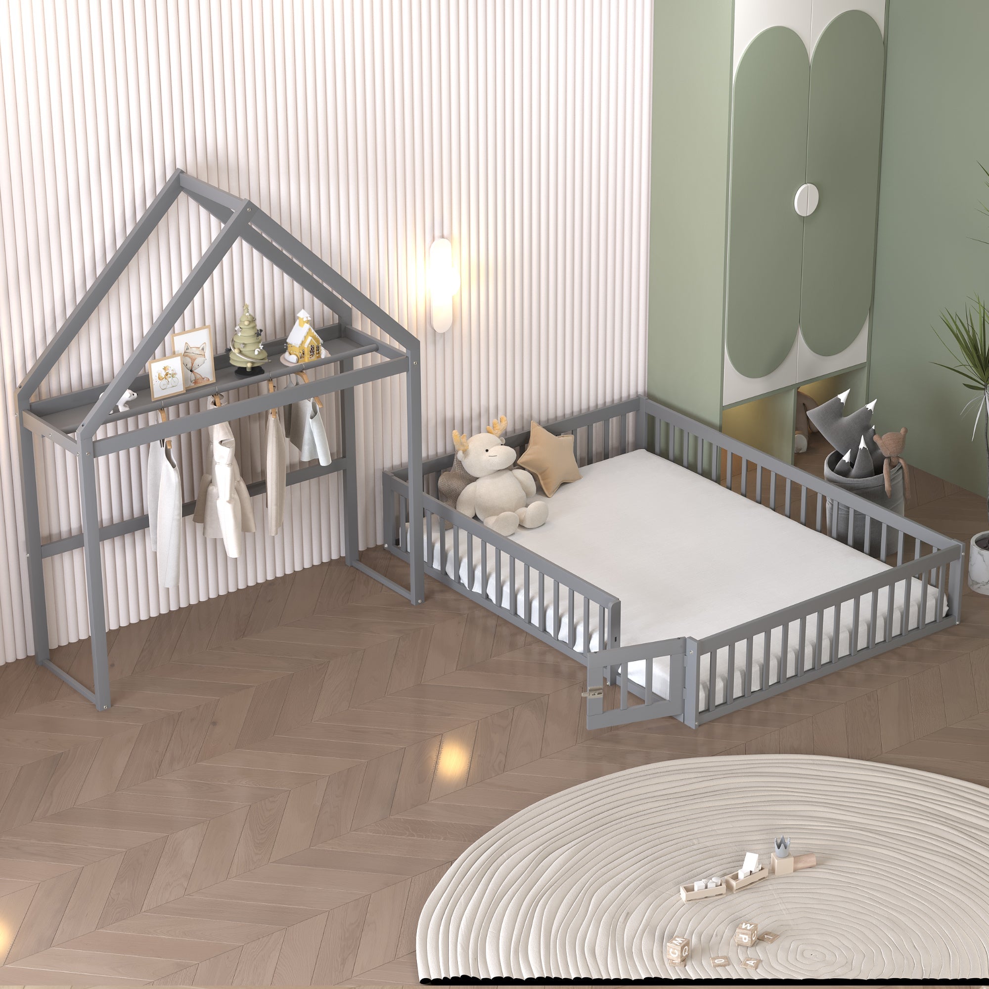 Logidon Kinderbed 140x200 Grijs met opbergruimte en deuren