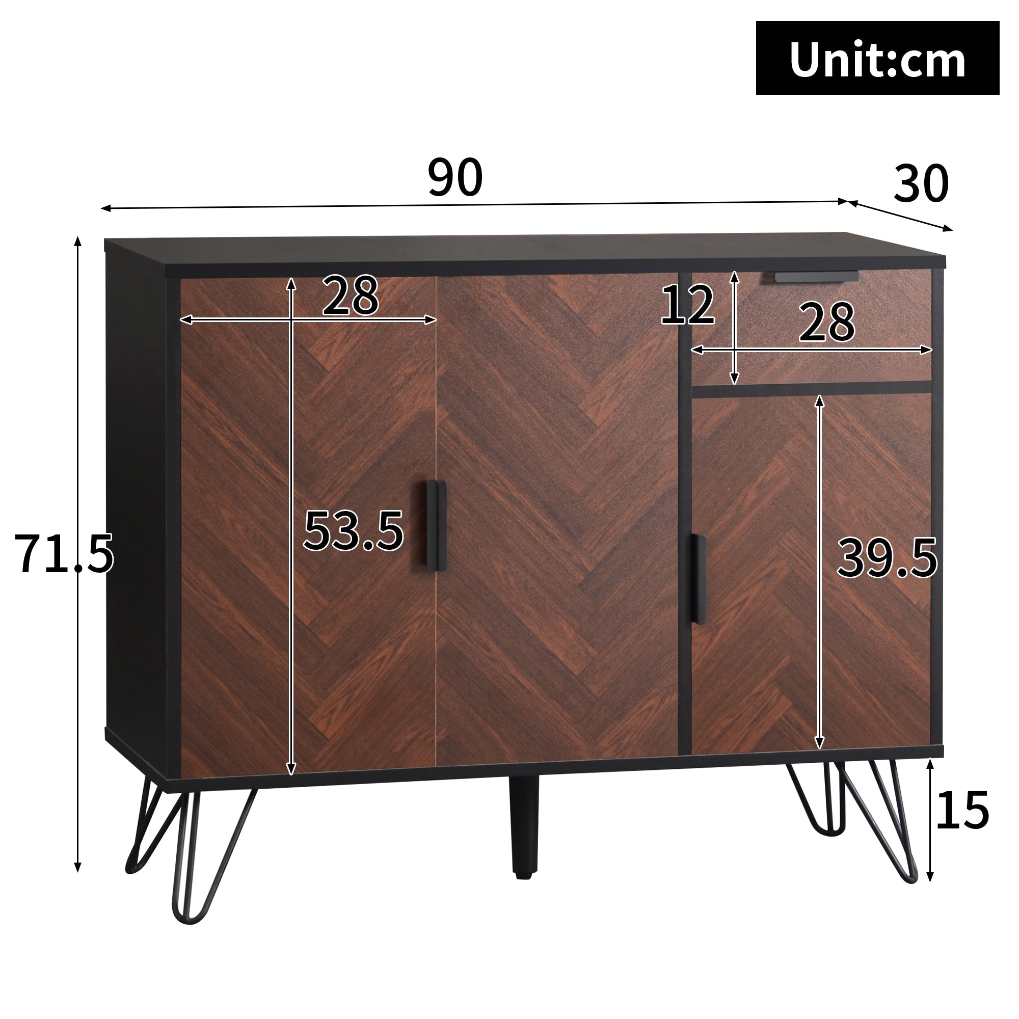 Logidon opbergkast dressoir zwart houtlook 90x30x71,5 cm