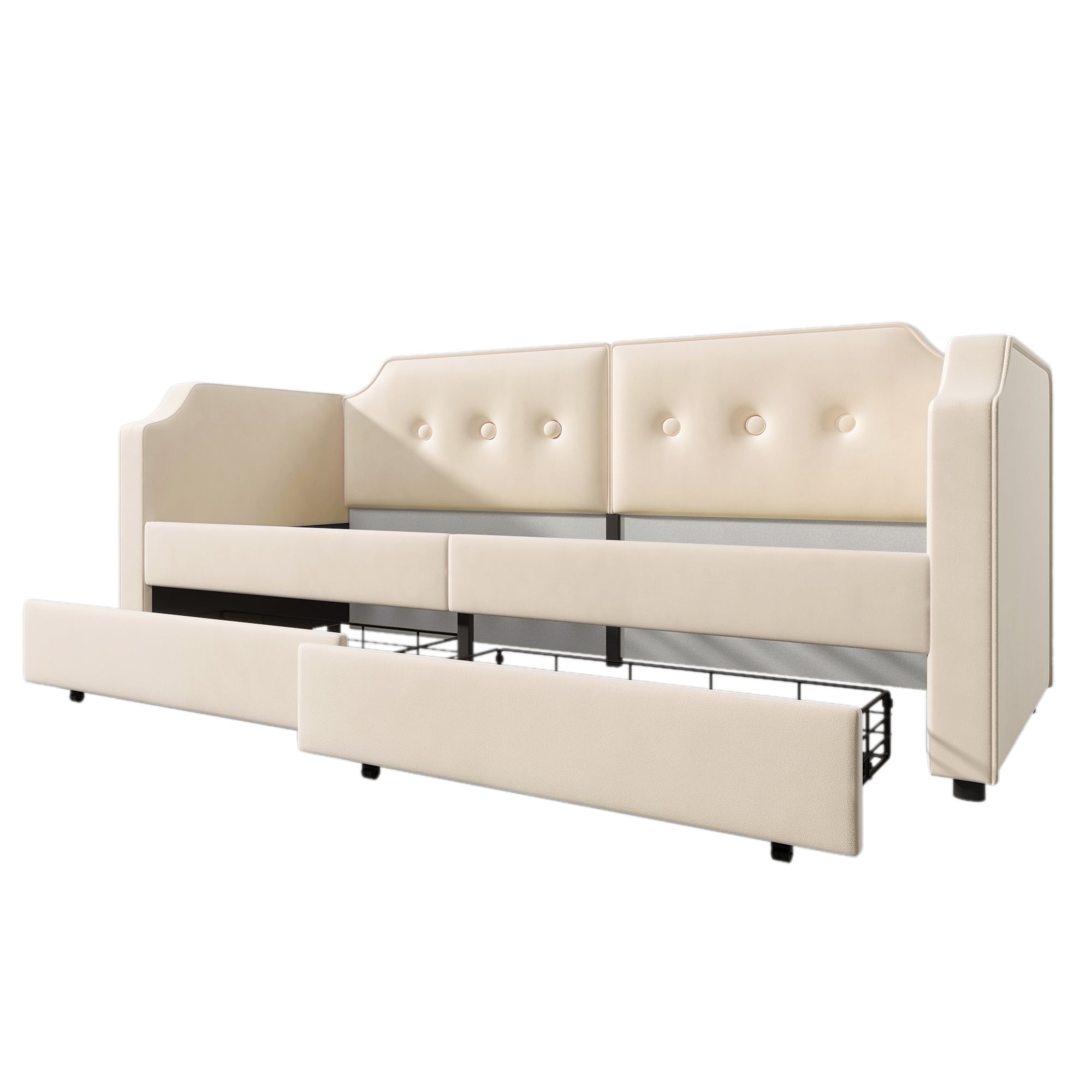 Logidon gestoffeerd bed 90x200 cm beige fluweel met USB-C oplaadpunt leeslampje