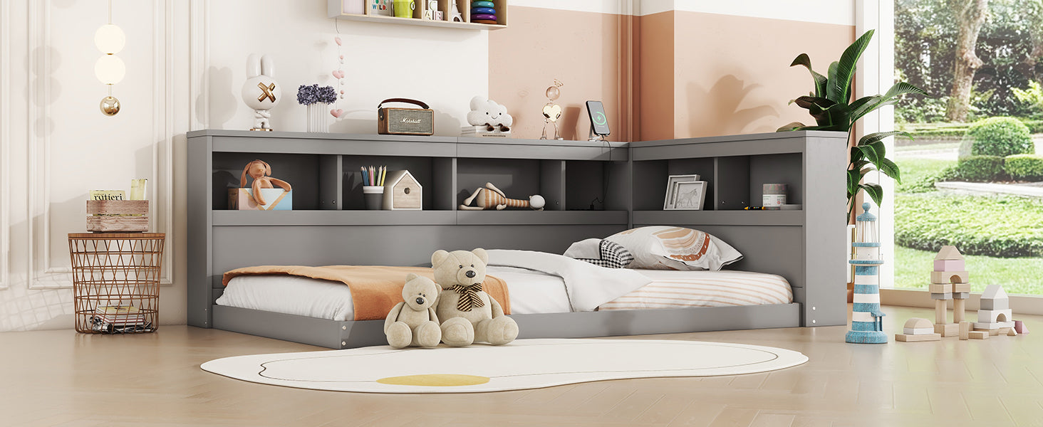 Logidon daybed 90x200 grijs inclusief stopcontact en USB lattenbodem