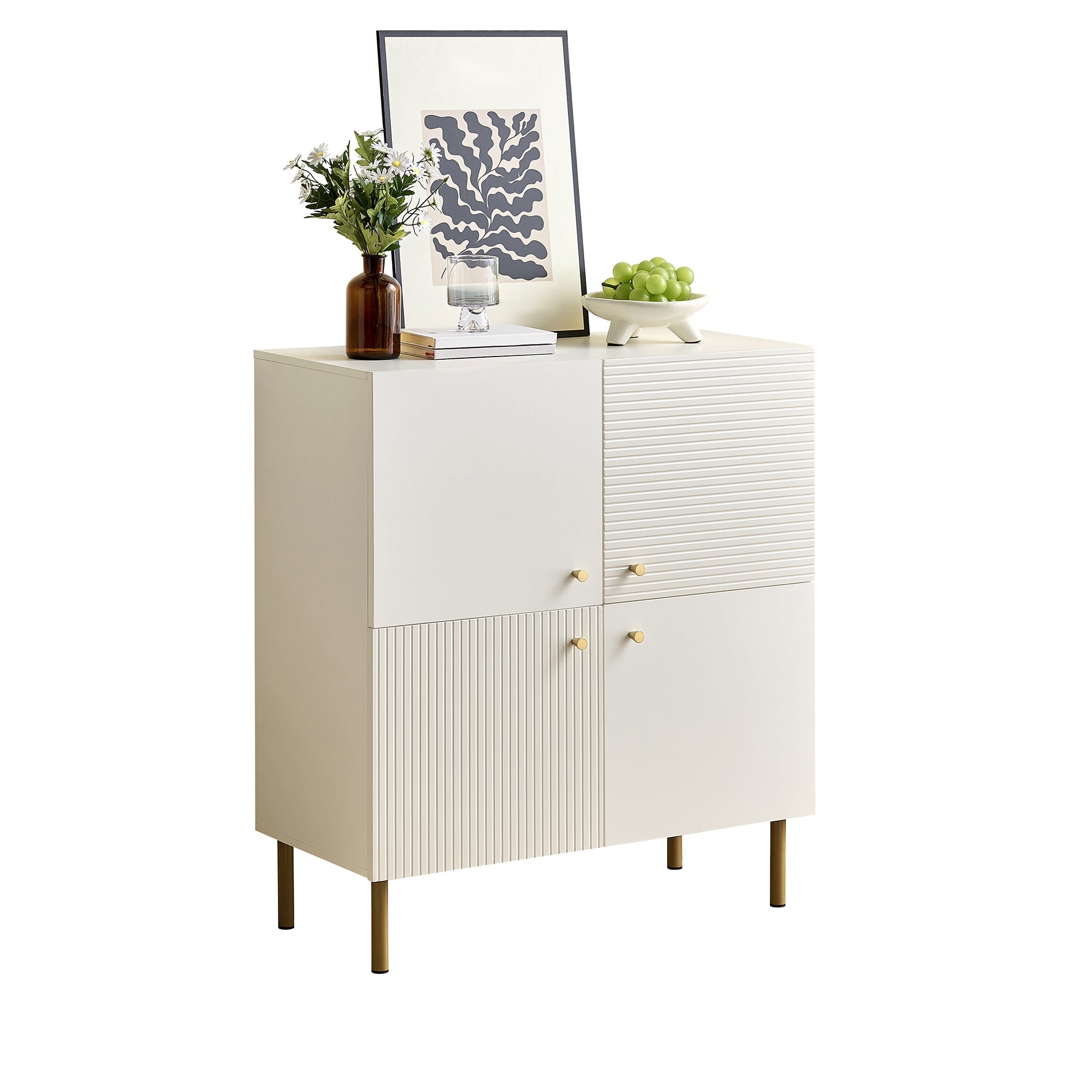 Logidon Wit MDF dressoir 80x36x90 cm zinken handvat stalen poten