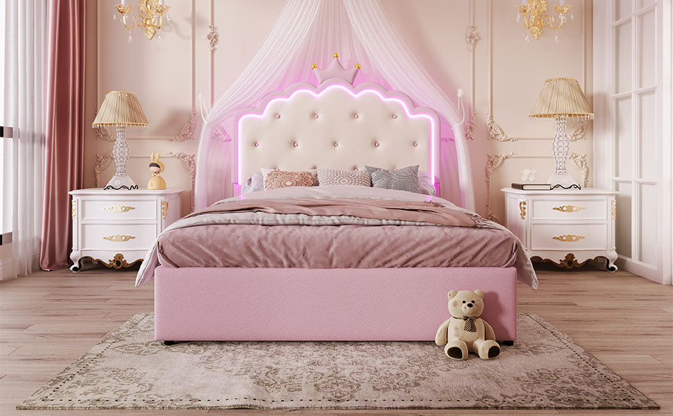Logidon gestoffeerd bed 140x200 roze met lattenbodem LED-verlichting