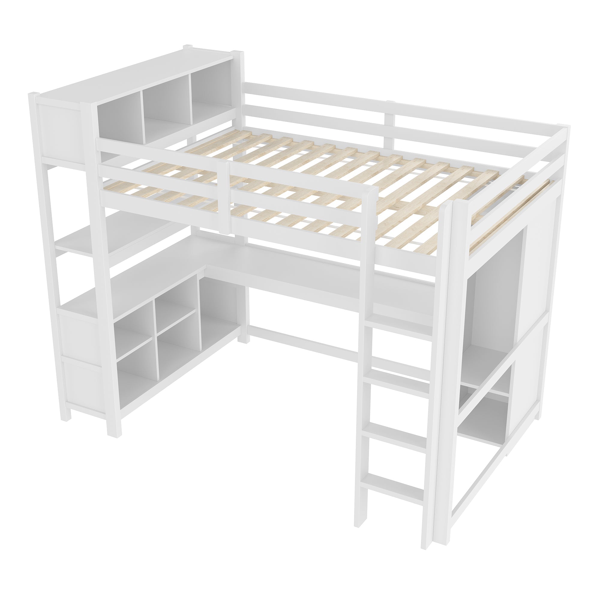 Logidon hoogslaper 140x200 cm met bureau en planken wit