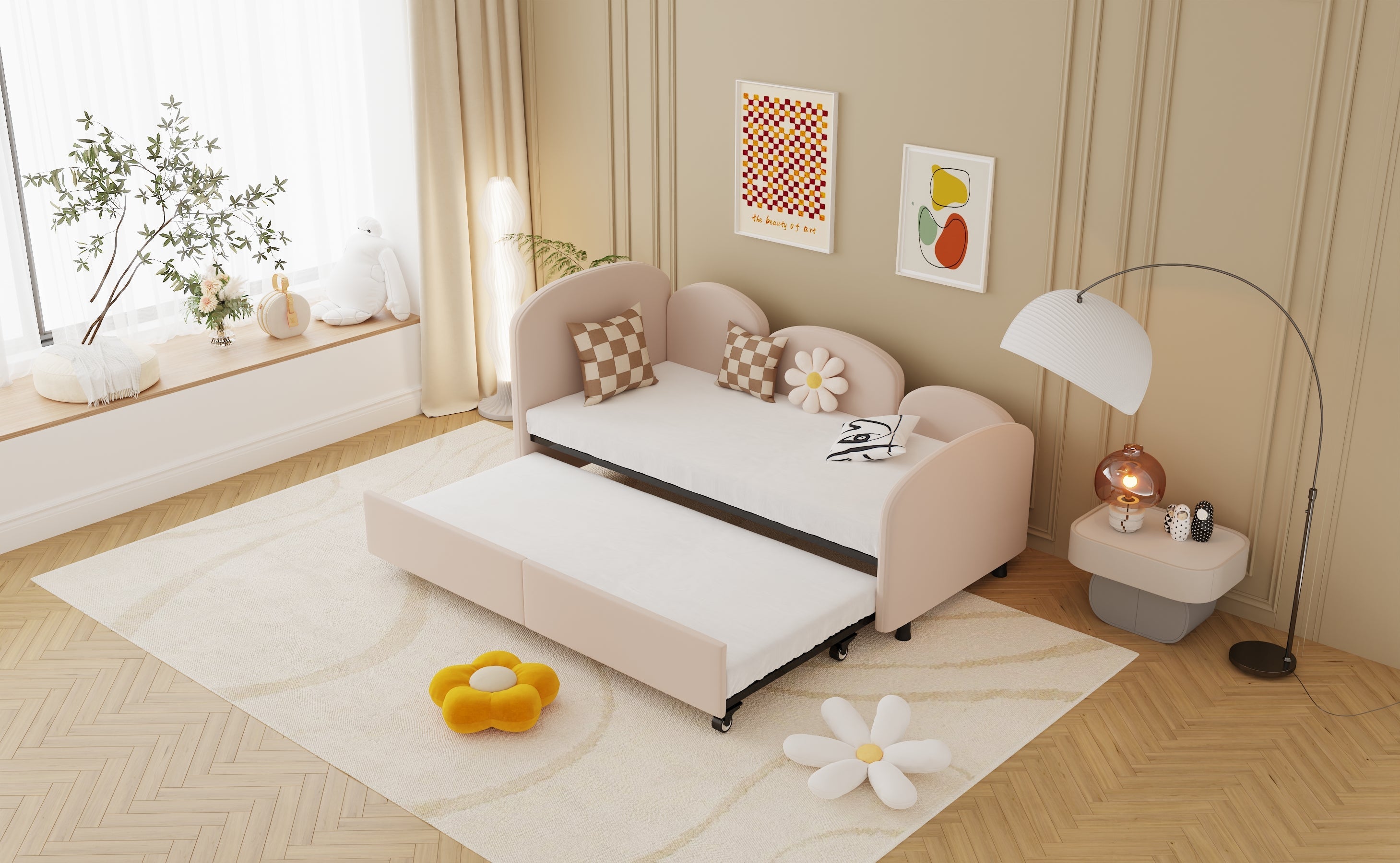 Logidon Softsea Daybed Twin met opbergruimte roze fluweel