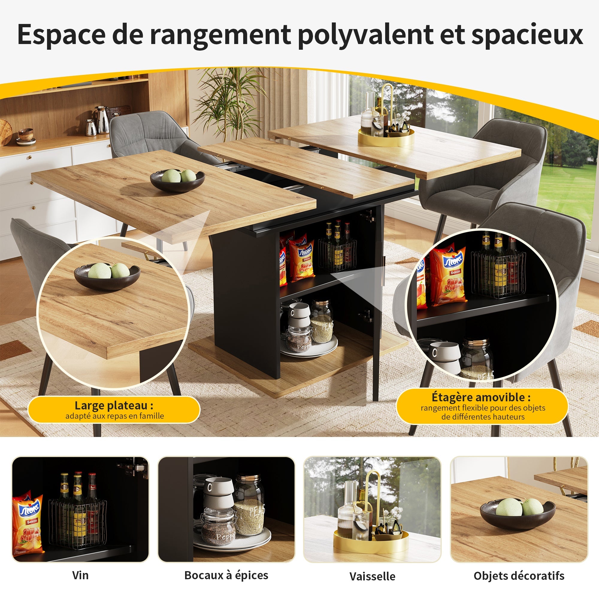 Logidon eettafel telescopische tafel 140×80 cm met drie opbergniveaus