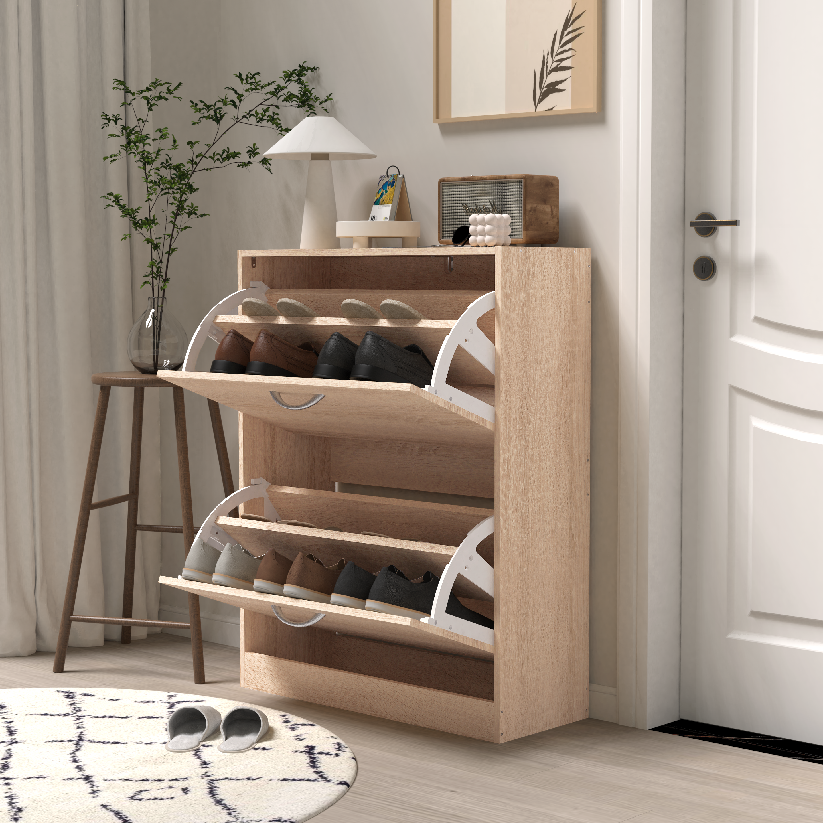 Logidon shoe cabinet oak white with 2 folding doors 62x24x80 cm