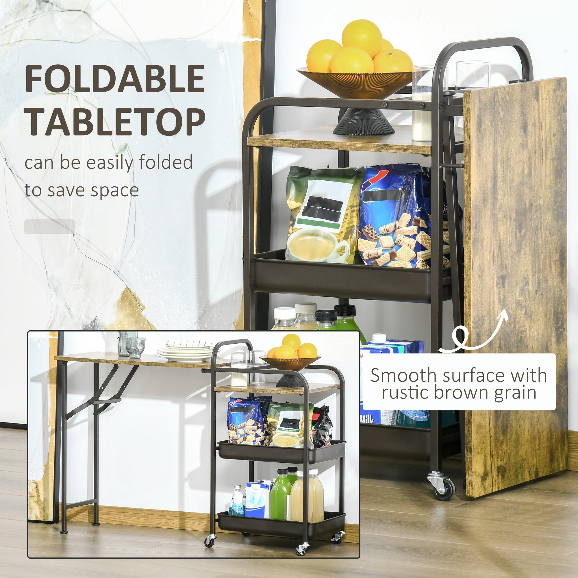 Logidon keukentrolley bruin hout 118x36,5x82 cm met klaptafel