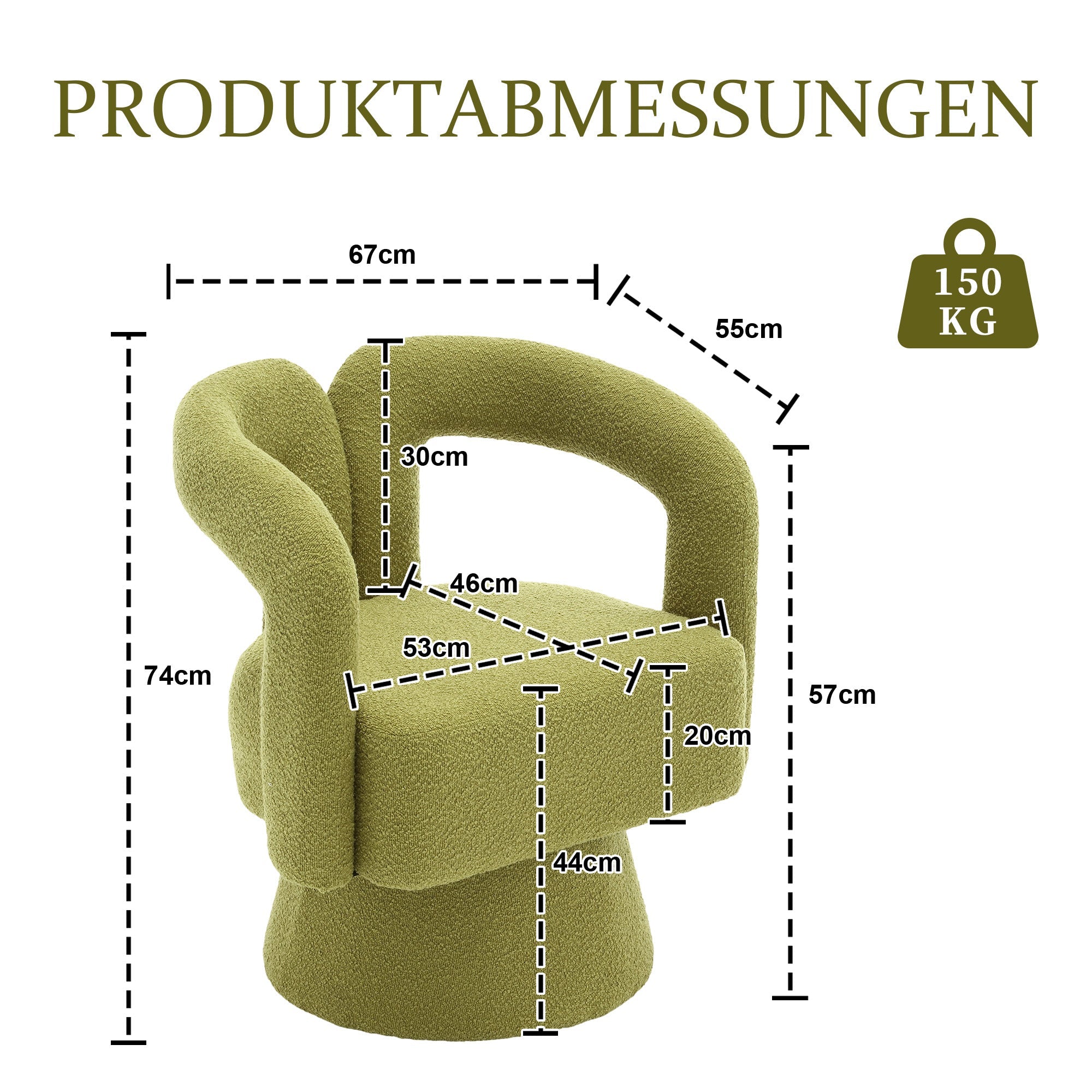 Logidon 360 graden draaistoel Boucle olijfgroene accentstoel