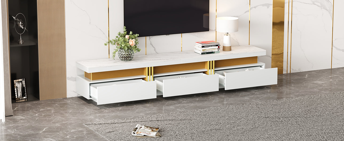 Logidon TV-meubel 200 cm marmerlook drie lades kabelmanagement