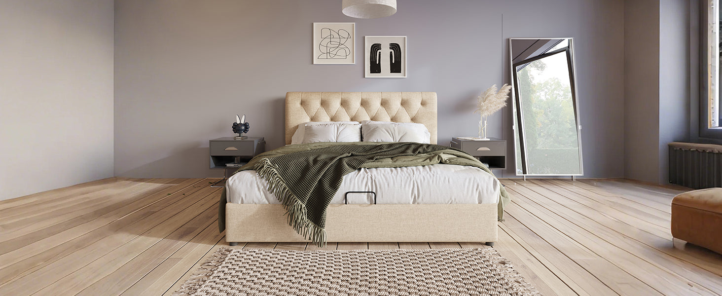 Logidon gestoffeerd bed 160x200 cm met opbergruimte, hoofdbord verstelbaar