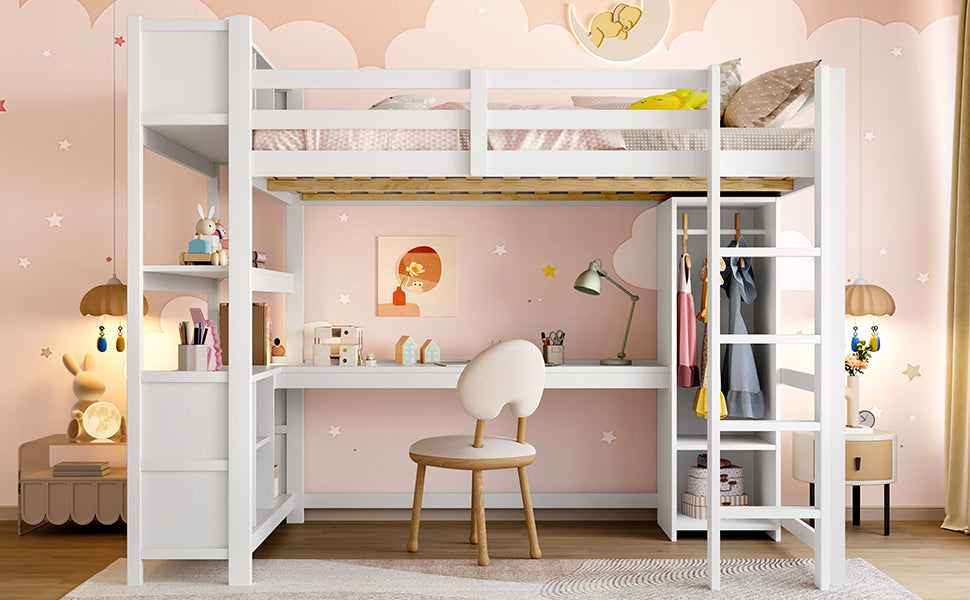 Logidon hoogslaper 140x200 cm met bureau en planken wit