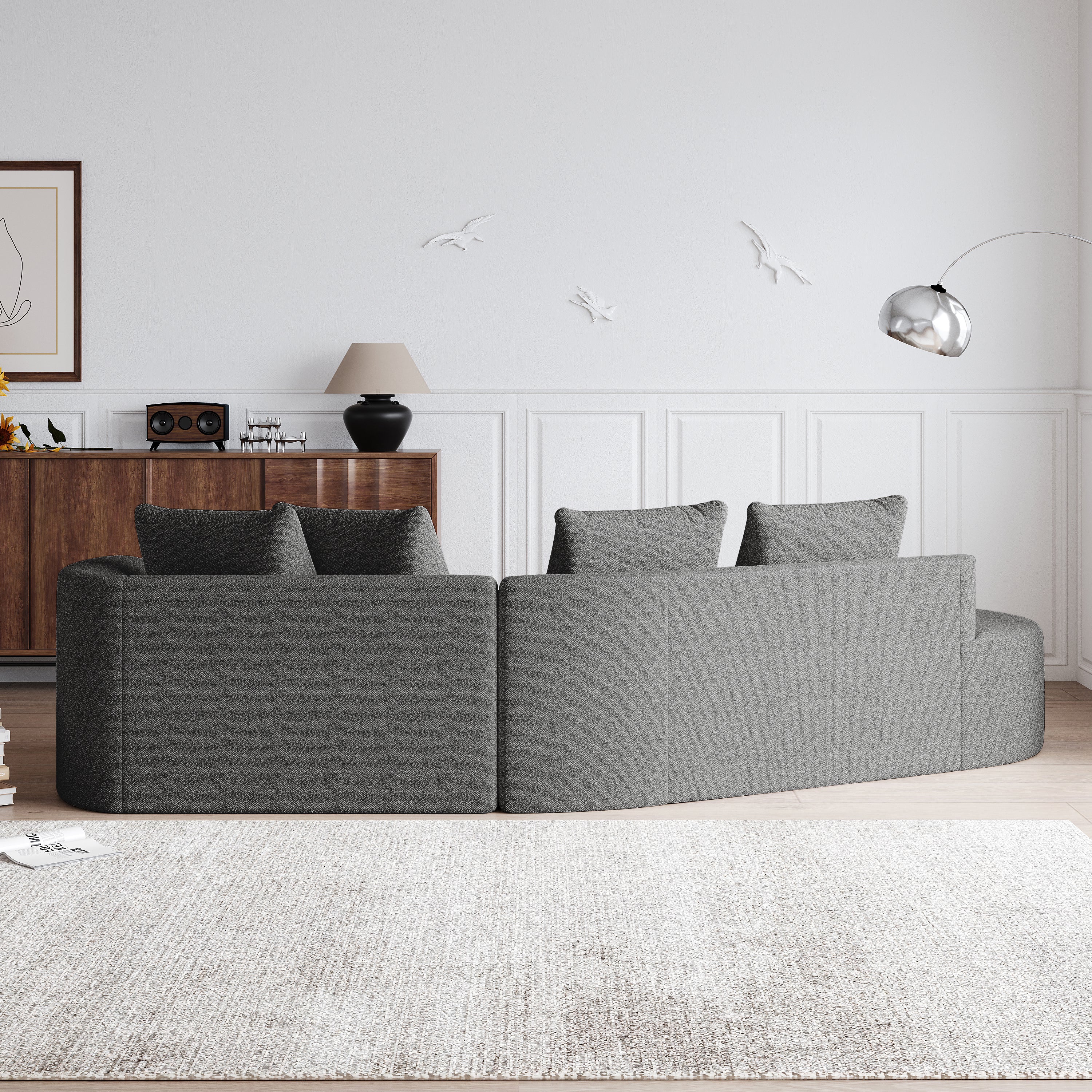 Logidon Chenille Hoekbank Grijs Fluweel XXL Modern 4-zits design