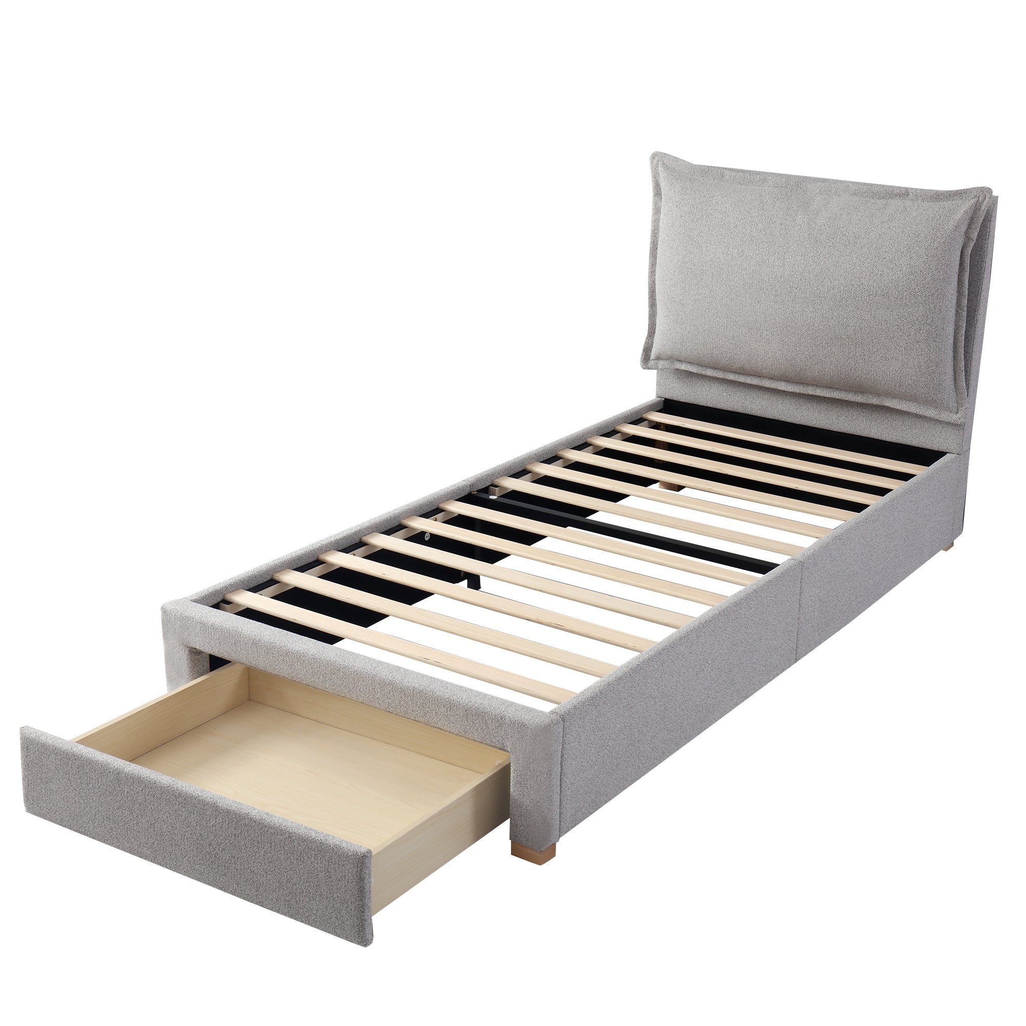 Logidon gestoffeerd bed 90x200 cm functioneel bed grote lade grijze chenille