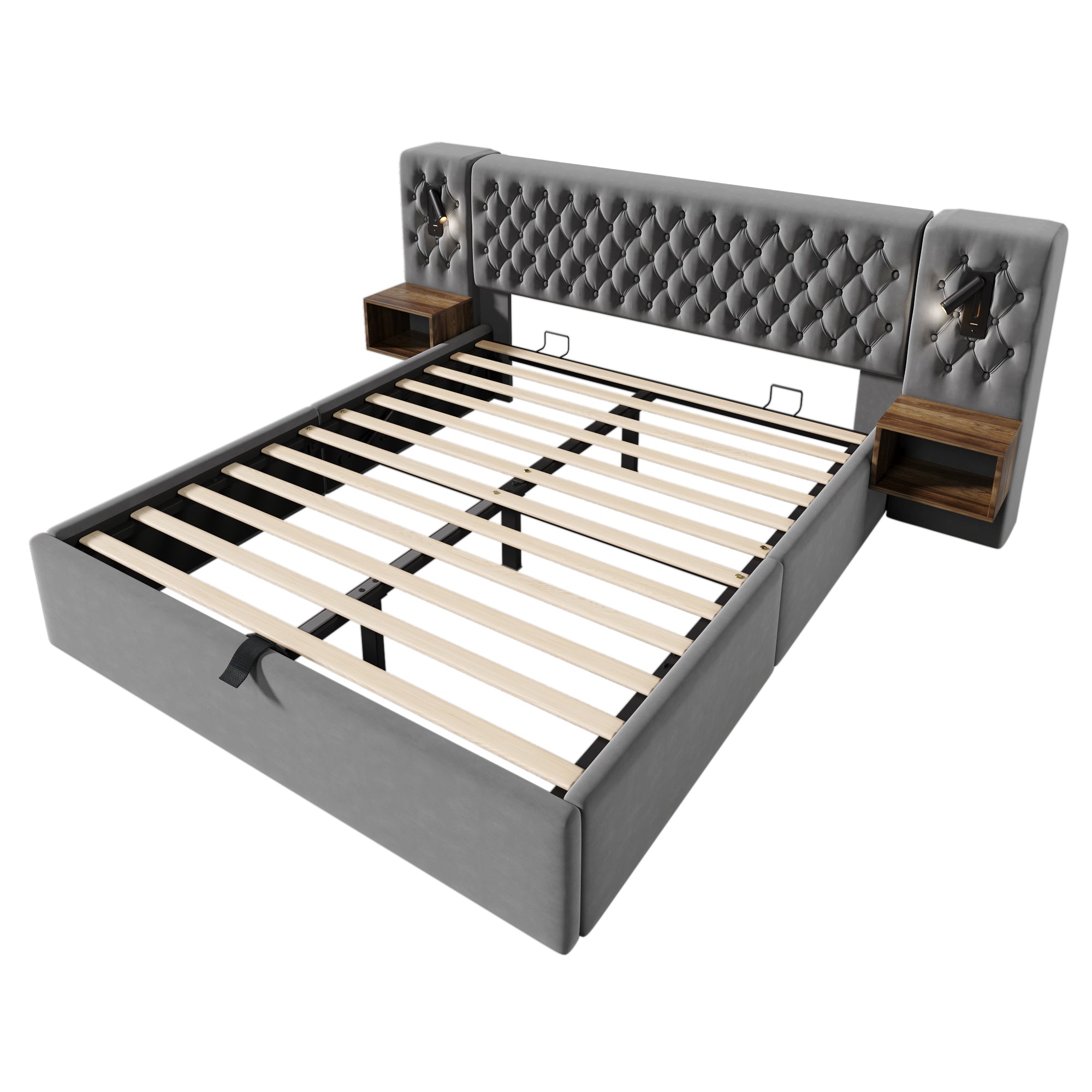 Logidon bed system 160x200 cm upholstered bed with storage space gray velvet