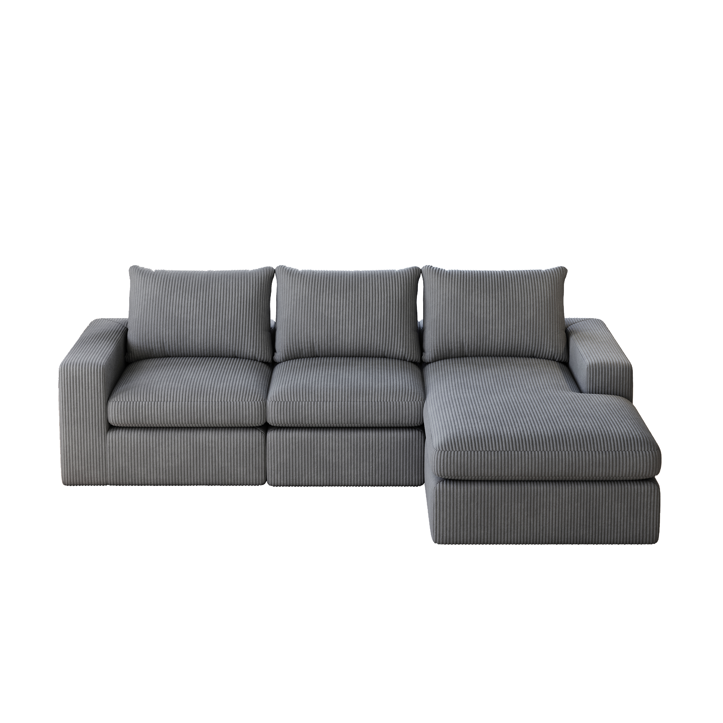 Logidon Gray Cord Sofa With Chaise Longue L Shape Three Cushions