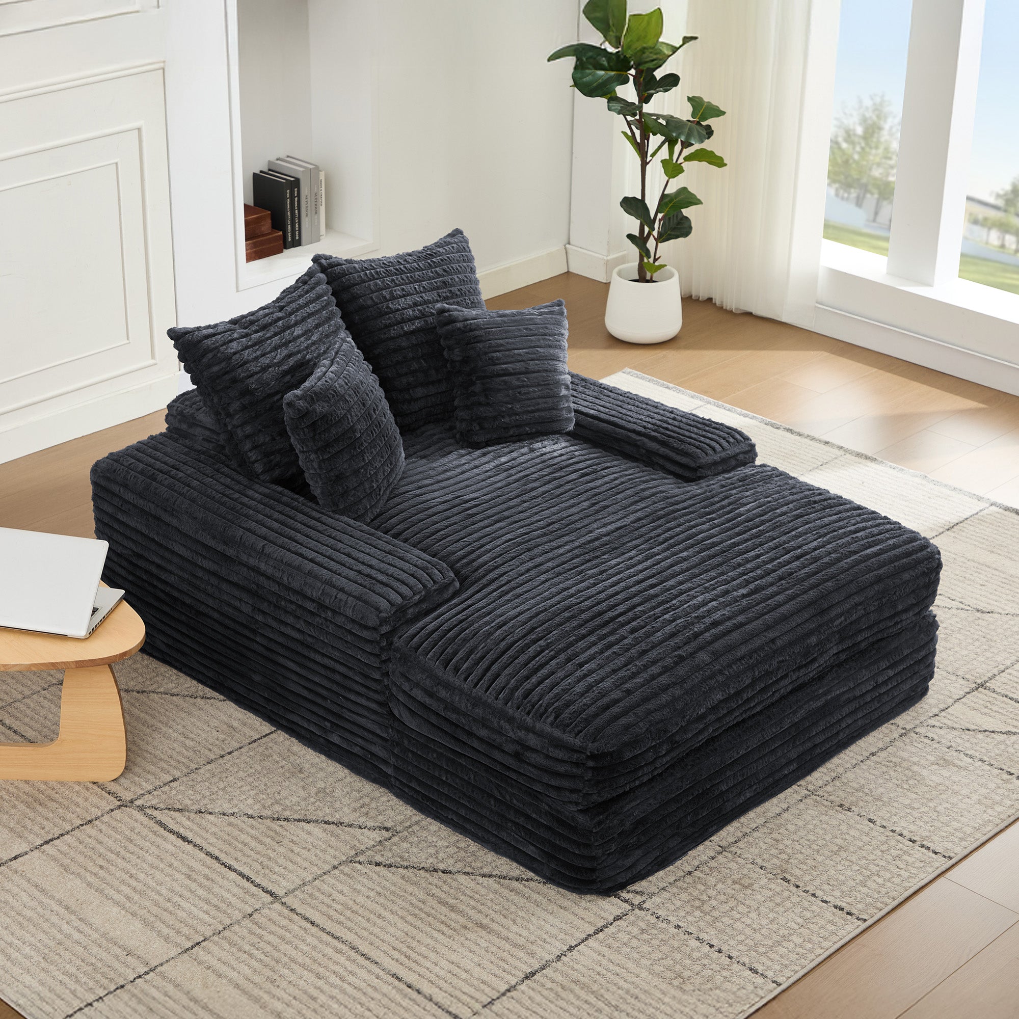 Logidon Luxe Cord Sofa Multifunctionele Slaapbank 4 Kussens Grijs