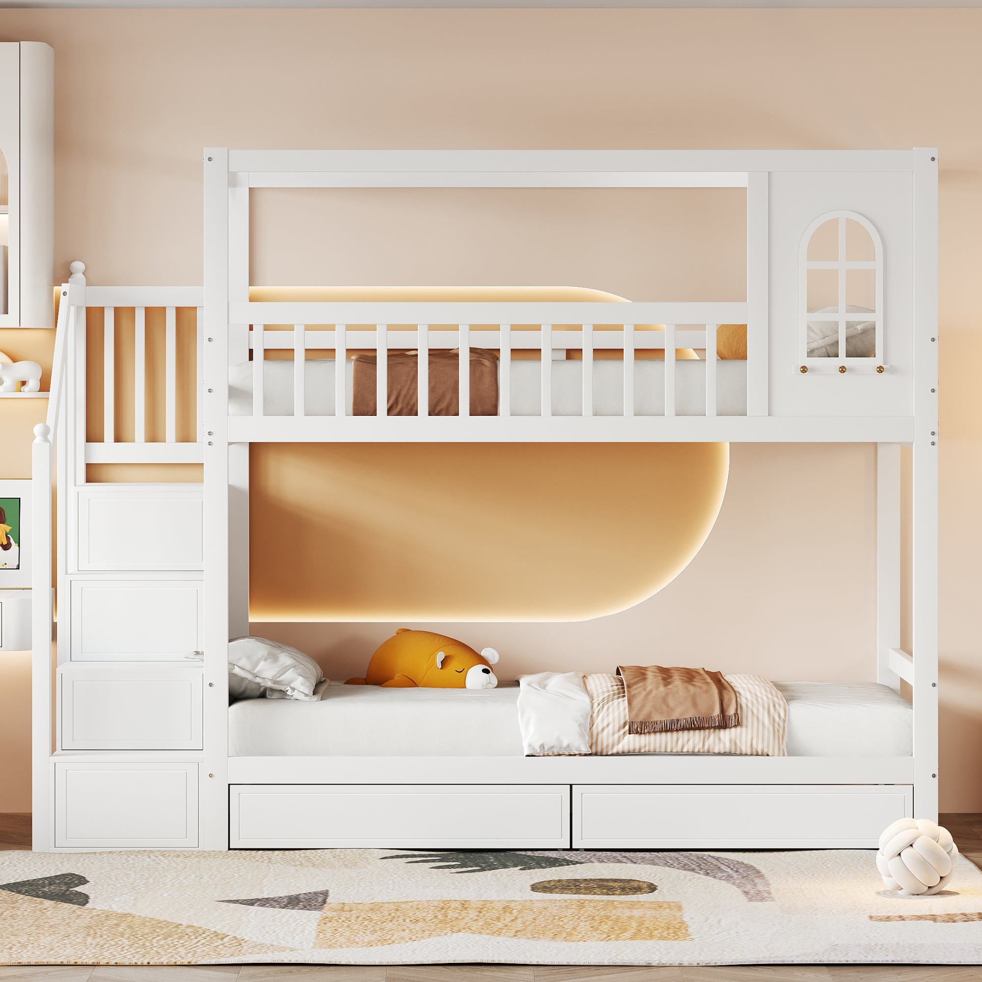 Logidon stapelbed 90x200 cm wit massief houten huisvorm met lades