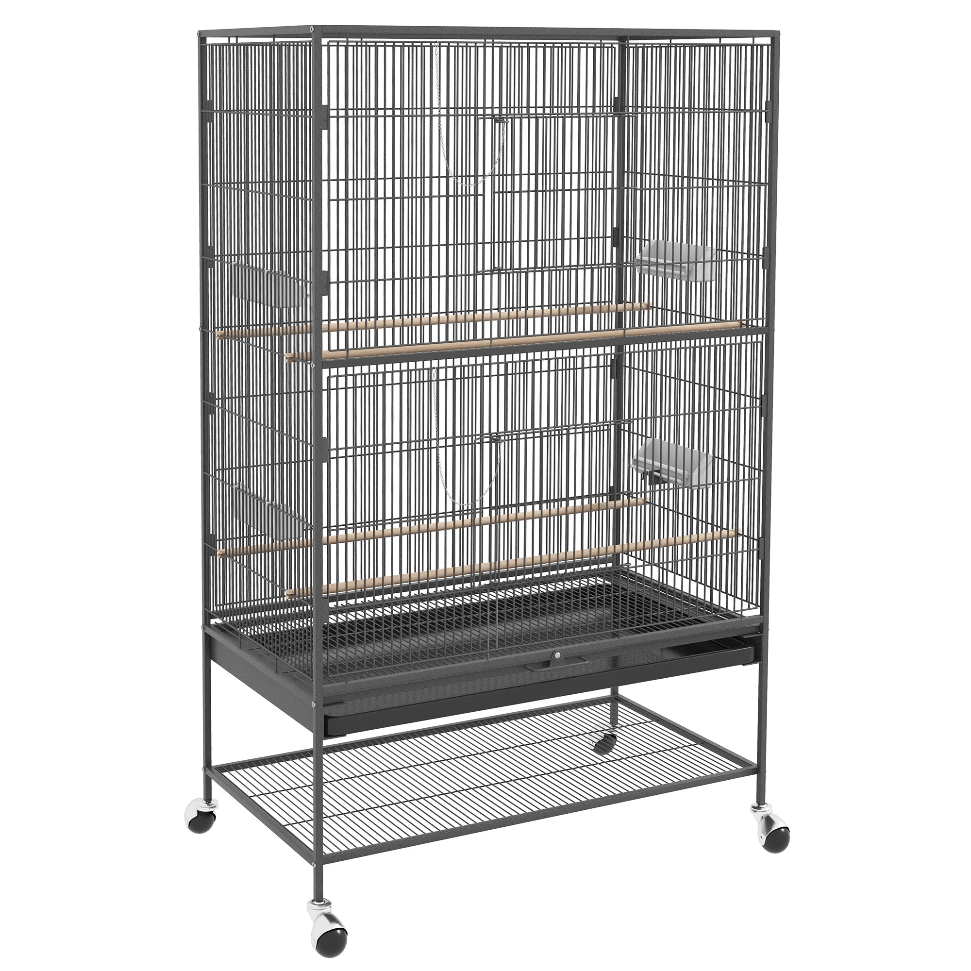 Logidon Vogelkooi Volière Grijs 94x57x153 cm met zitstokken