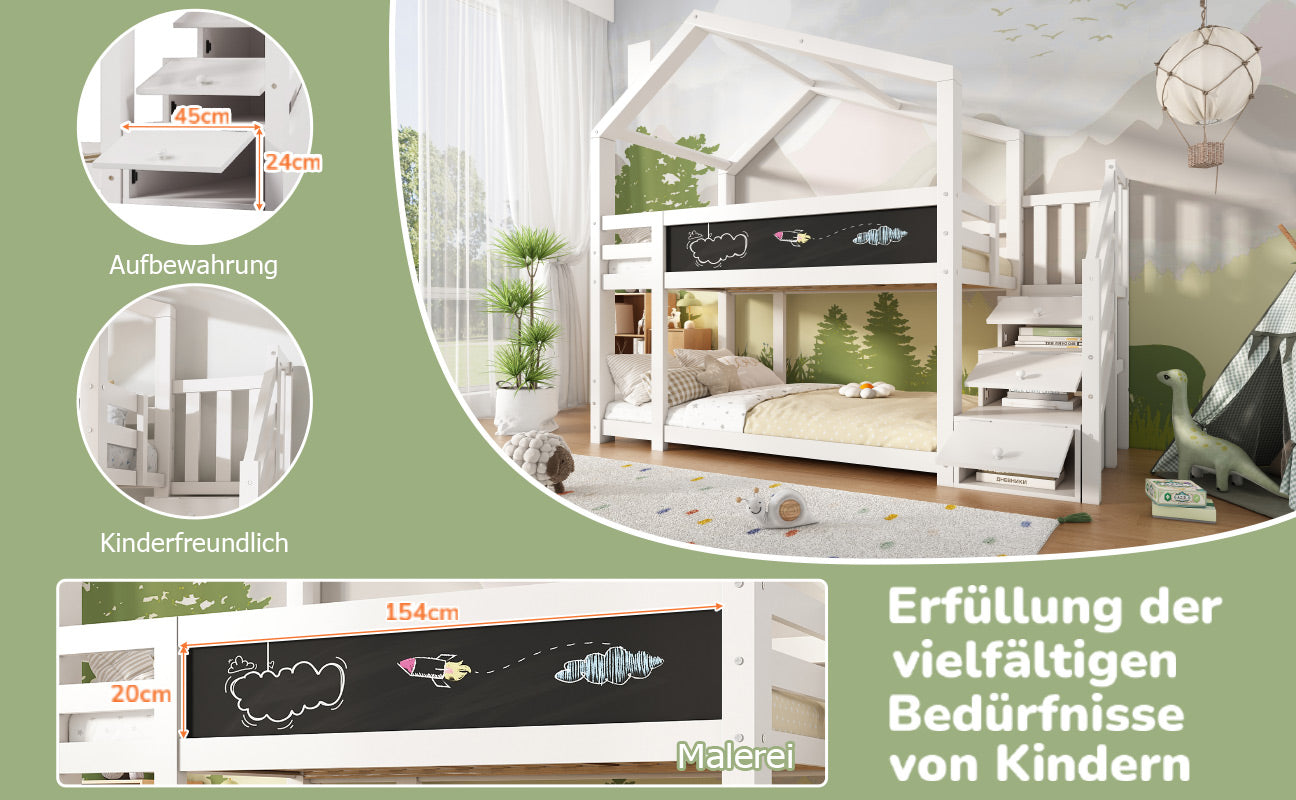 Logidon stapelbed boomhut 90x200 wit met schouw en opbergruimte