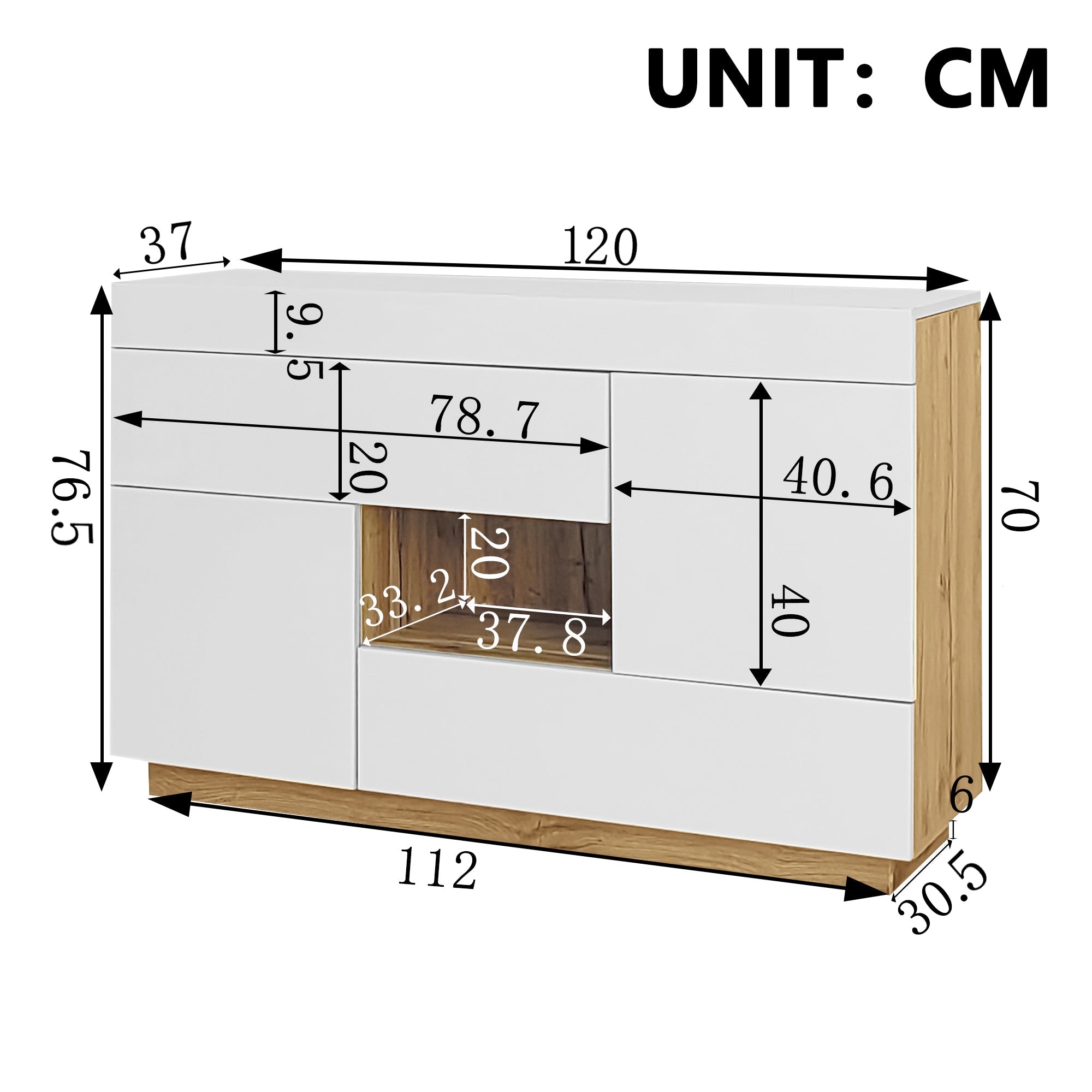 Logidon dressoir hoogglans wit vitrinekast LED 16 kleuren 120x37x76,5 cm