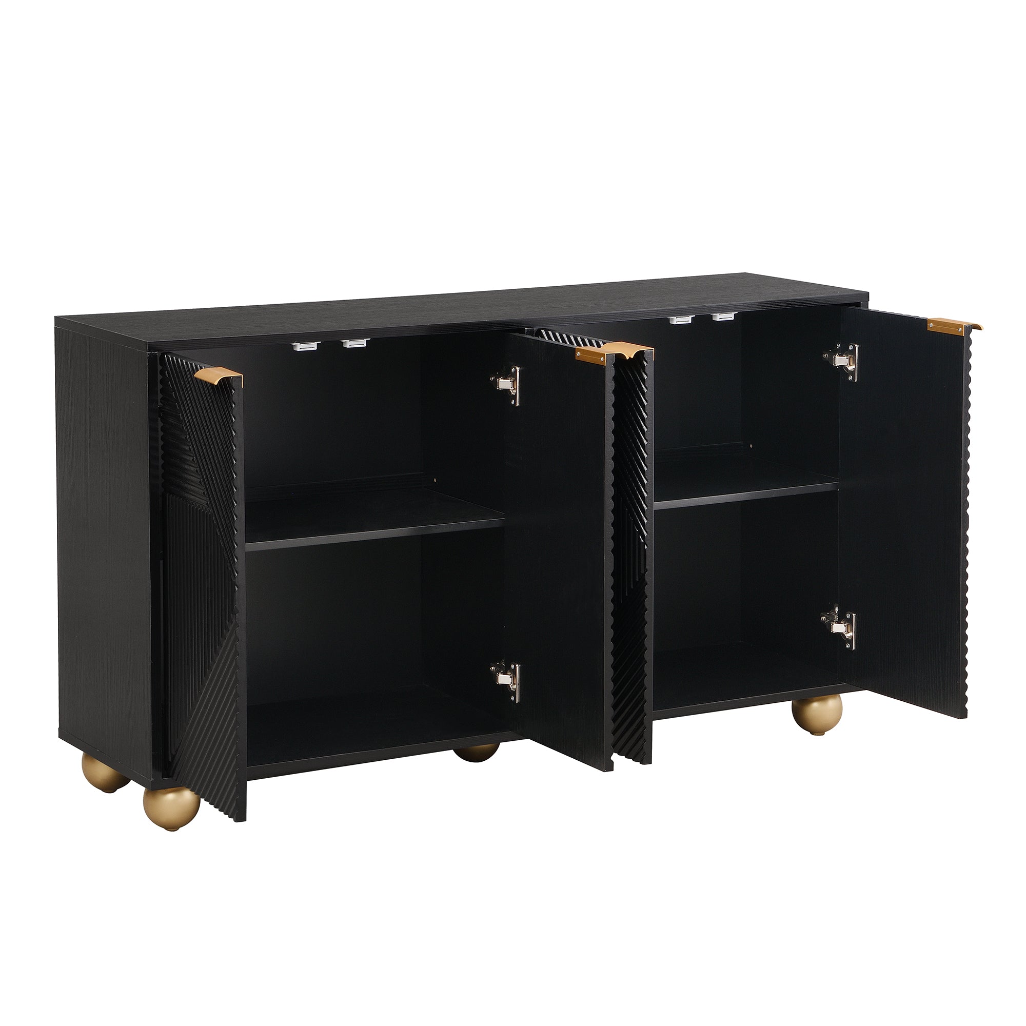 Logidon Dressoir 120 cm Zwart met Vier Deuren en Gouden Handgrepen