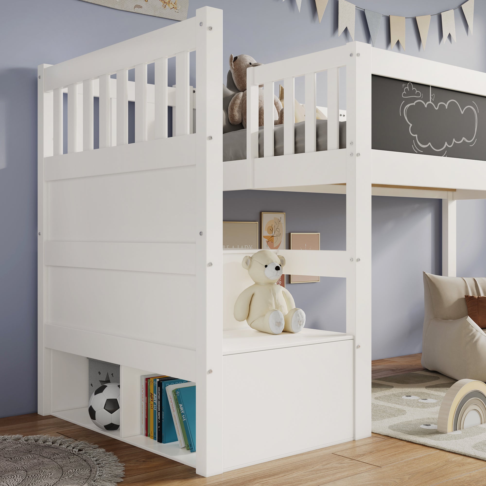 Logidon hoogslaper 90x200 kinderbed met whiteboard wit