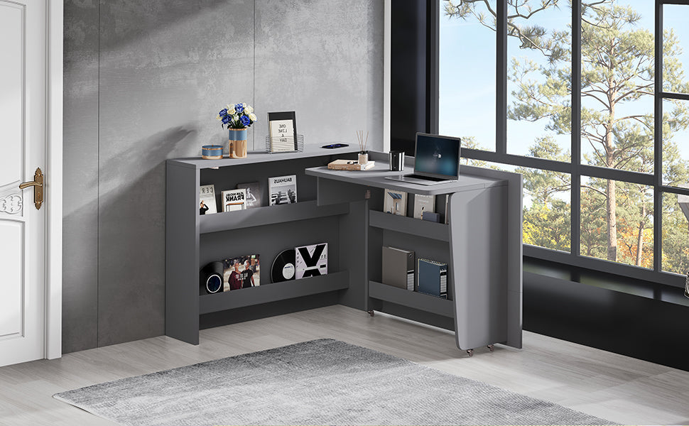 Logidon Opvouwbaar Bureau met Wielen en Draadloze Oplader 2in1 Grijs
