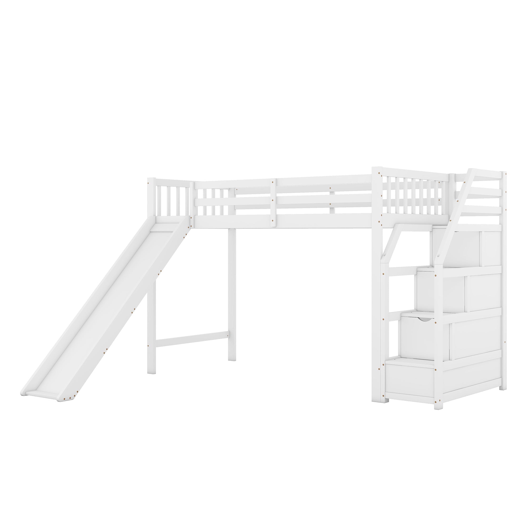 Logidon hoogslaper 90x200 cm met glijbaan en opbergladder wit EN747