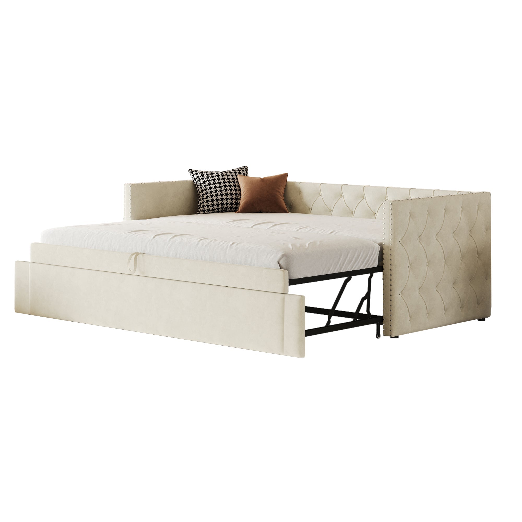 Logidon gestoffeerd bed slaapbank 90x200 beige fluwelen lattenbodem