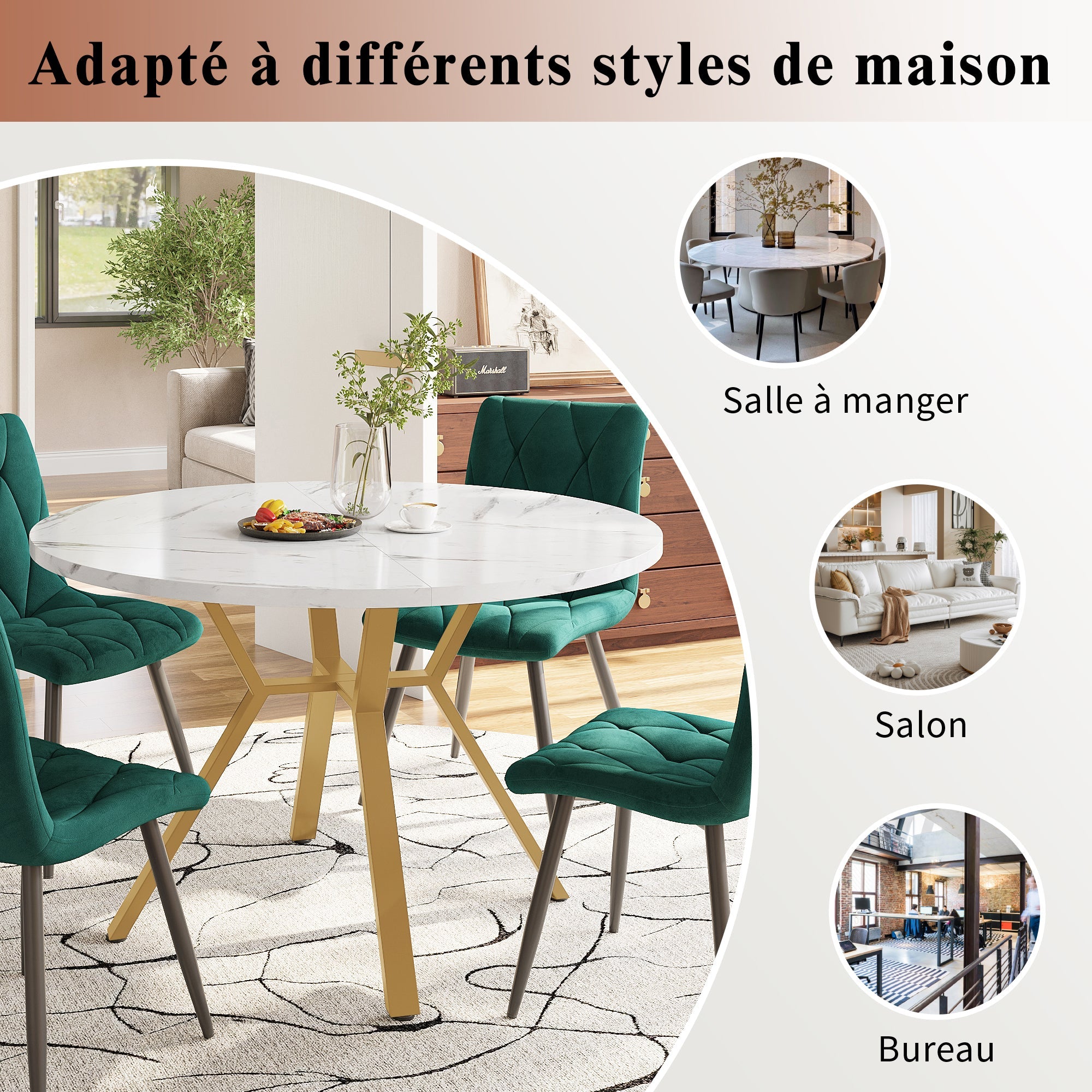 Logidon ronde eettafel marmerlook witgoud 100 cm diameter