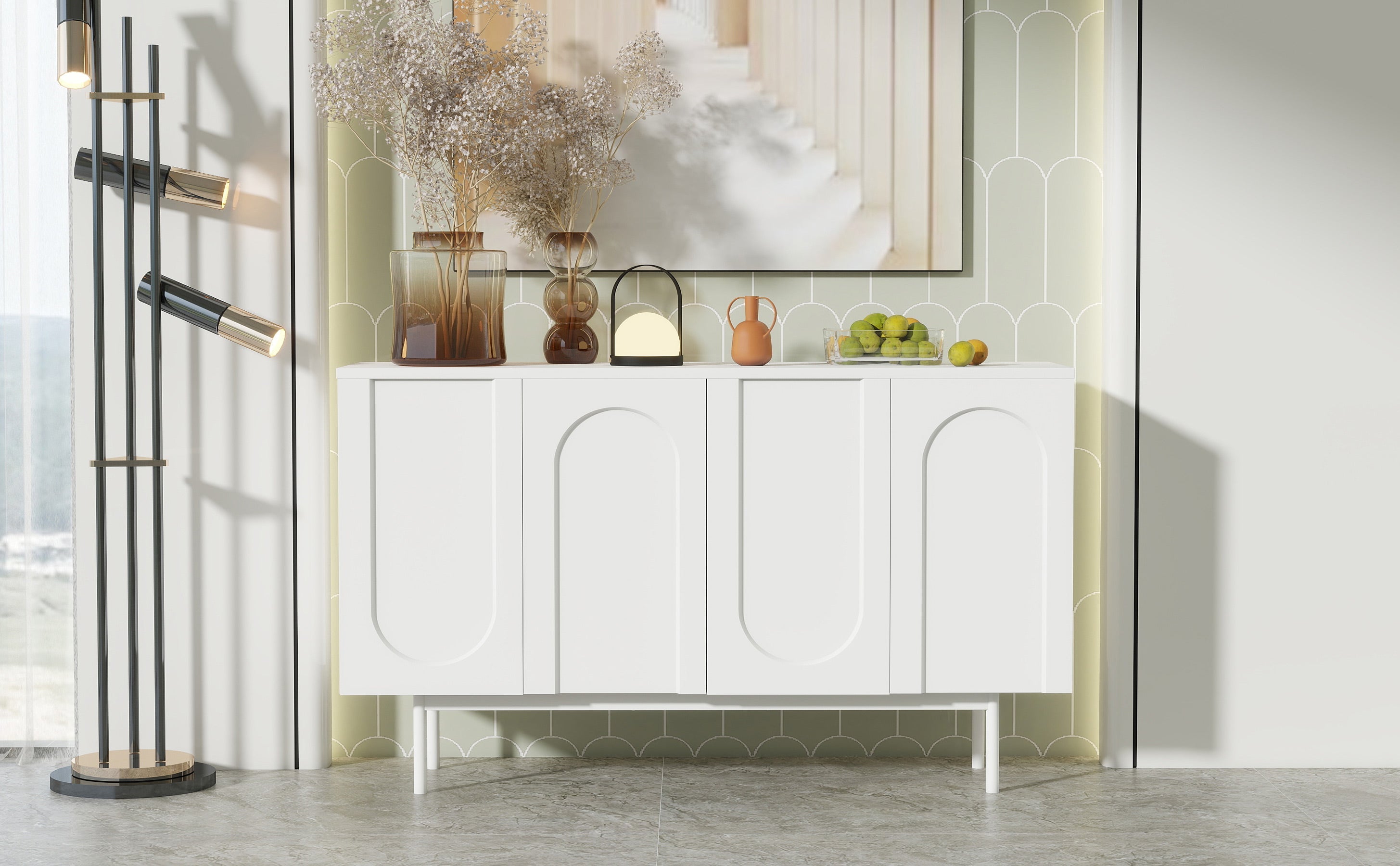 Logidon dressoir zuiver wit met 4 deuren in boogpatroon 140x42x80 cm