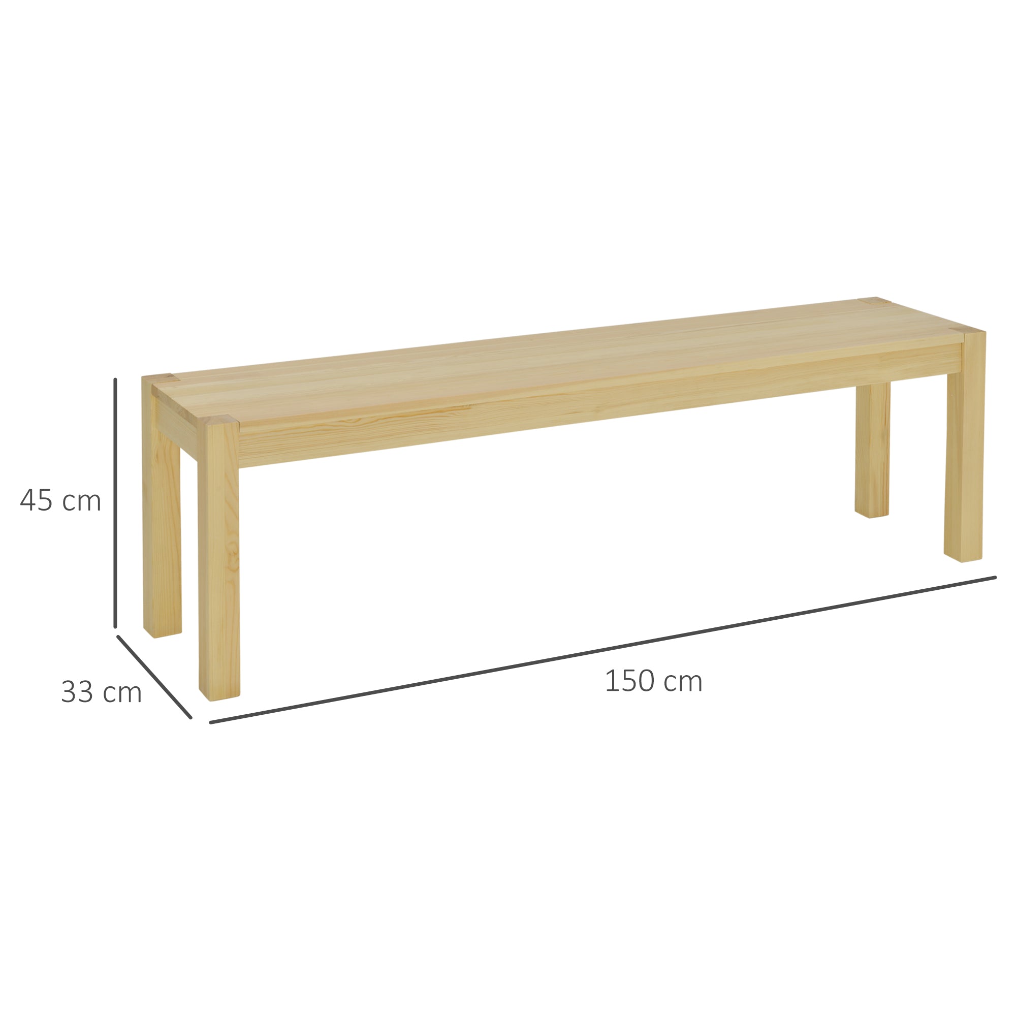 Logidon houten bank 3-zits naturel massief grenen 150 x 33 x 45 cm draagvermogen 330 kg