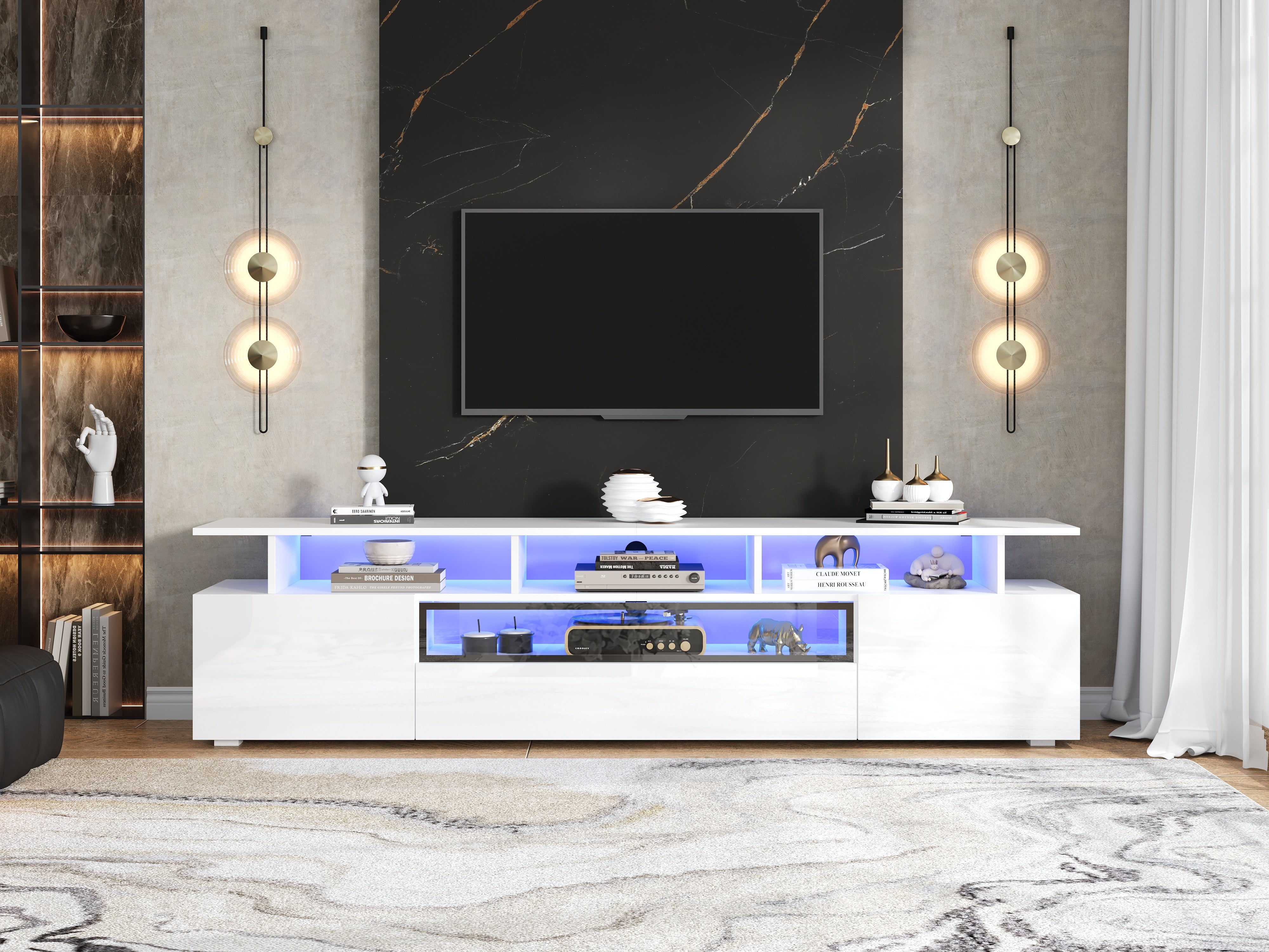 Logidon TV-meubel wit 180x38x45 cm met LED-verlichting 2 deuren 1 lade