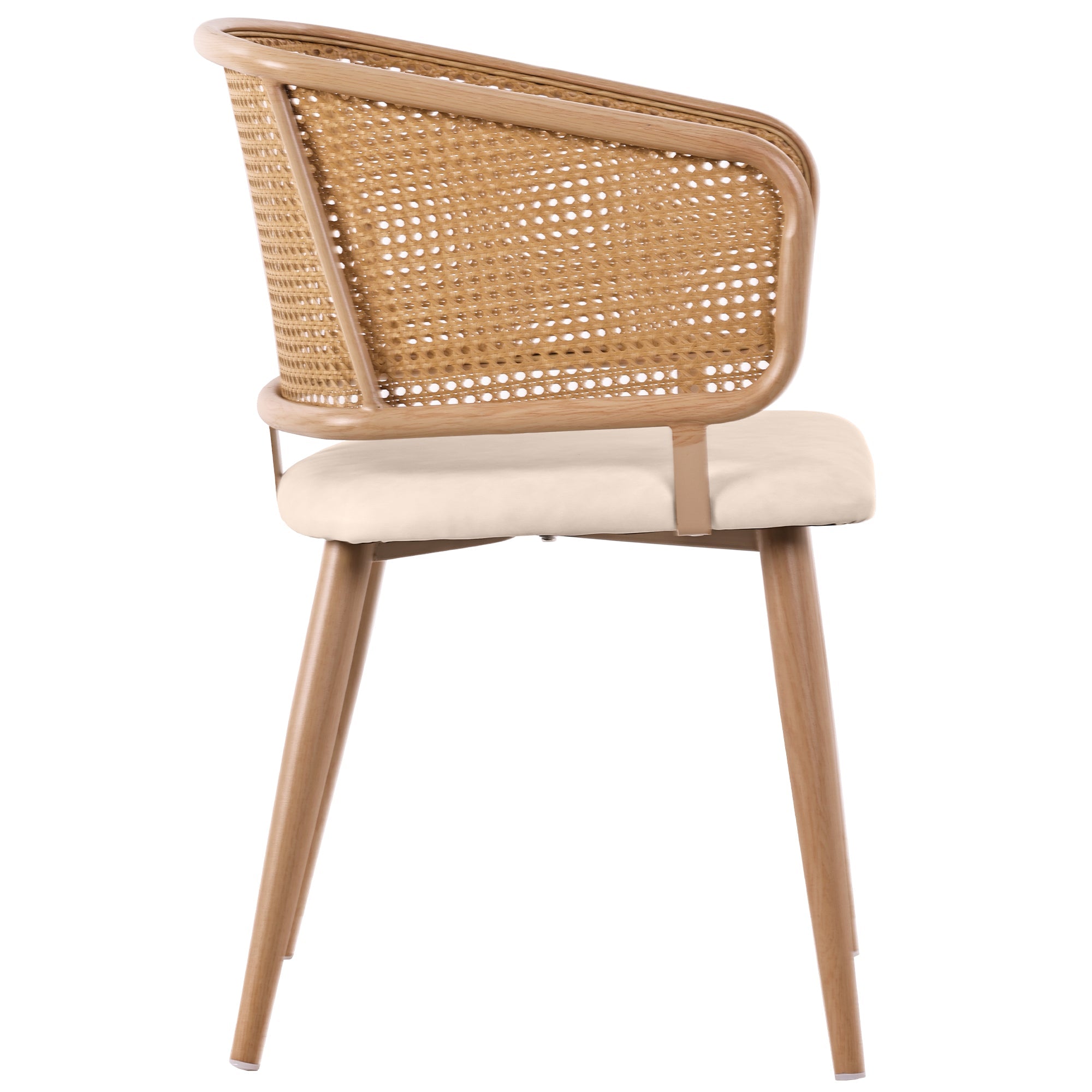 Logidon eetkamerstoelen met rotan rugleuning en PU lederen kussens beige