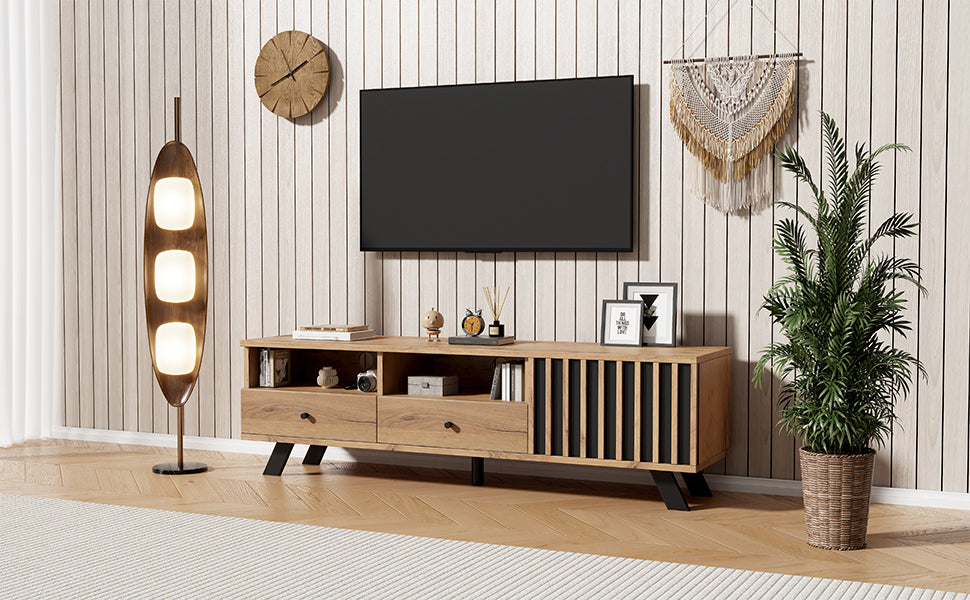 Logidon TV-meubel 150 x 38 x 44 cm natuurlijke houtlook 2 lades